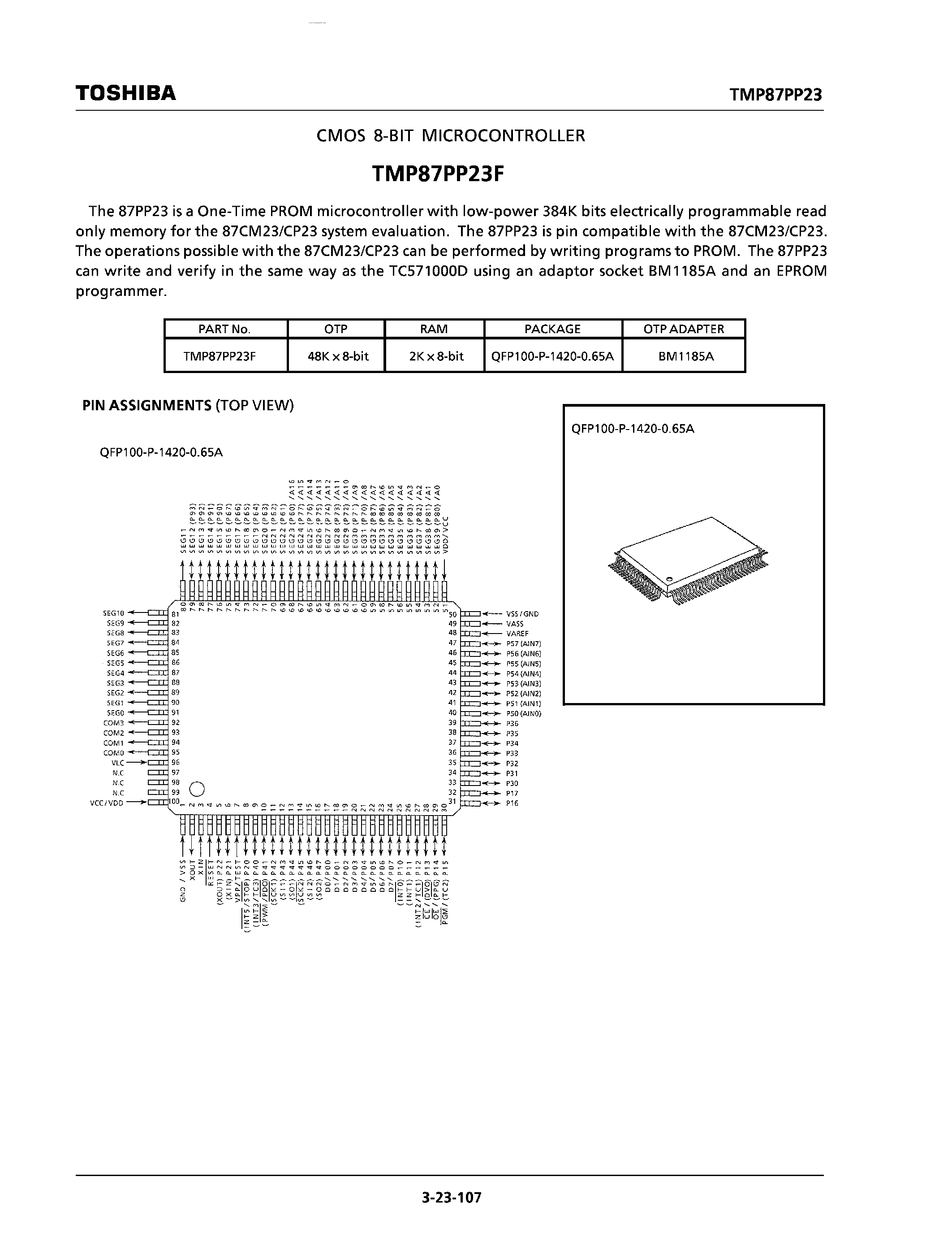 Datasheet TMP87PP23F - CMOS 8-bit Microcontroller page 1