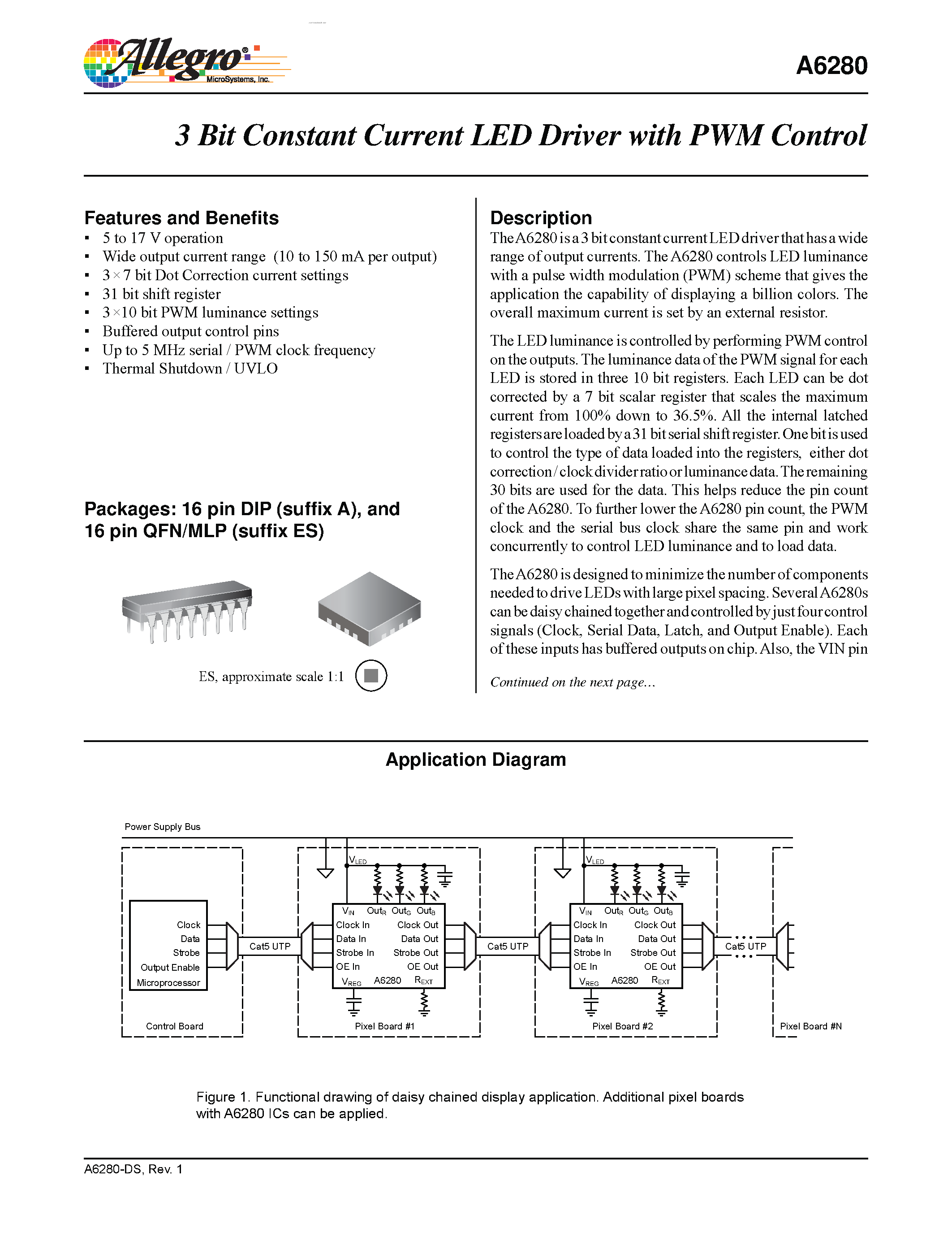 Datasheet A6280 - 3-Bit Constant Current LED page 1