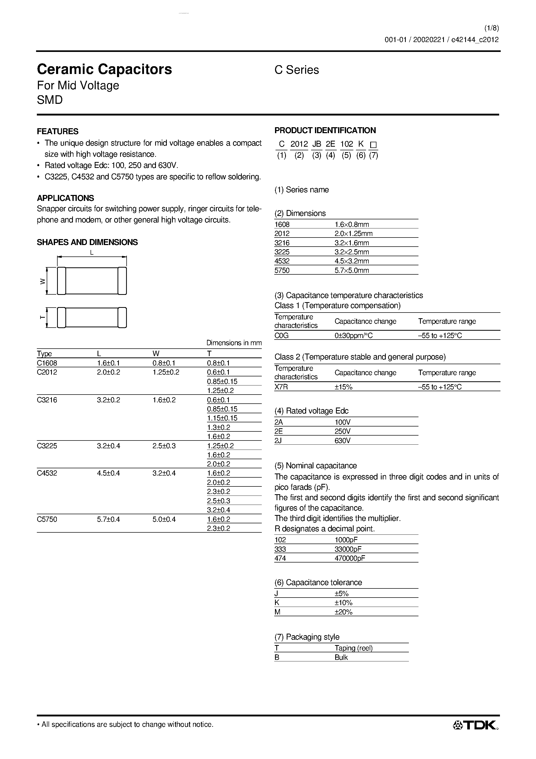 Datasheet C3216xxxxxx page 1 Datasheet C3216xxxxxx - Ceramic Capacitors page 1