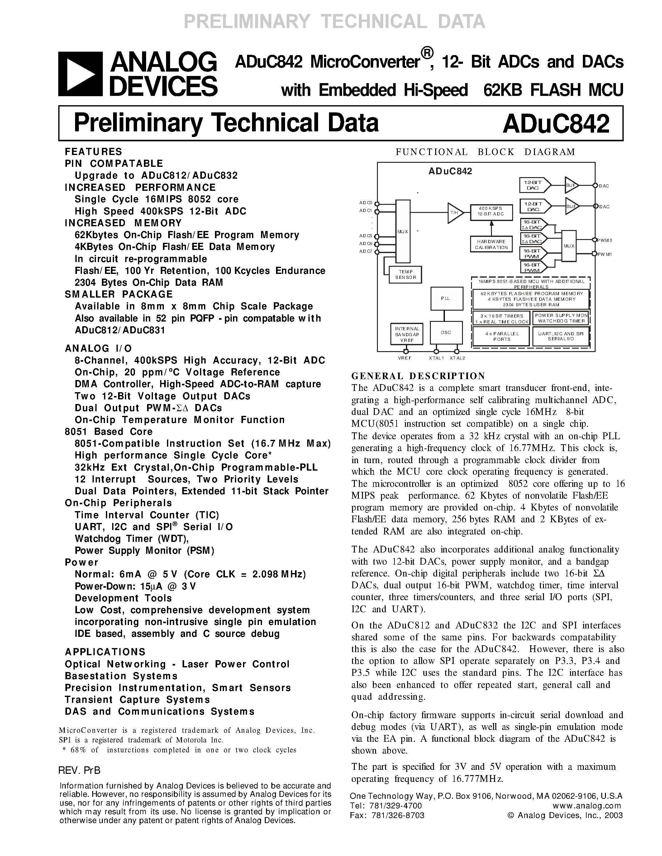 Даташит ADuC842 - MicroConverter 12-Bit ADCs страница 1