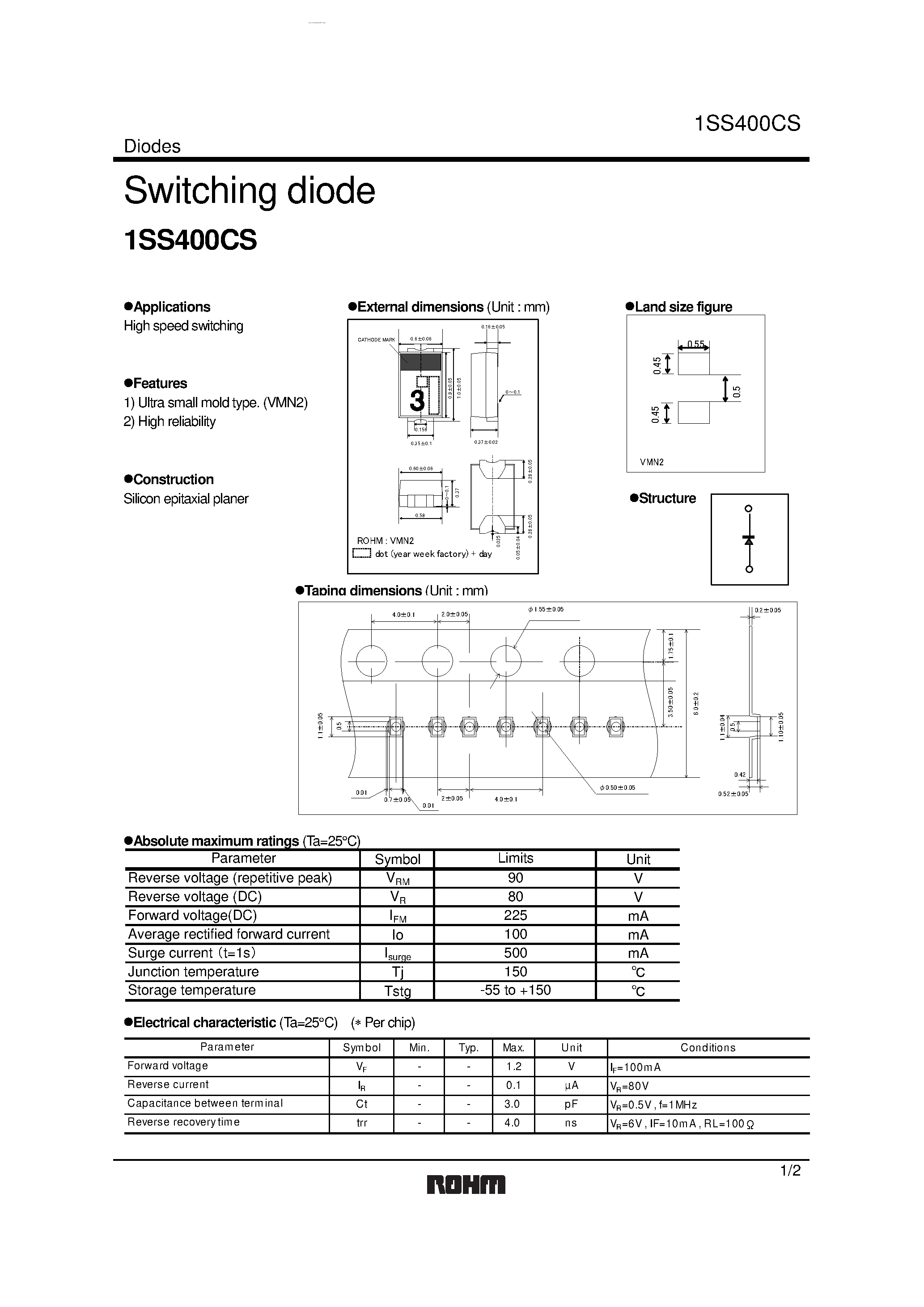 Даташит 1SS400CS - Switching diode страница 1
