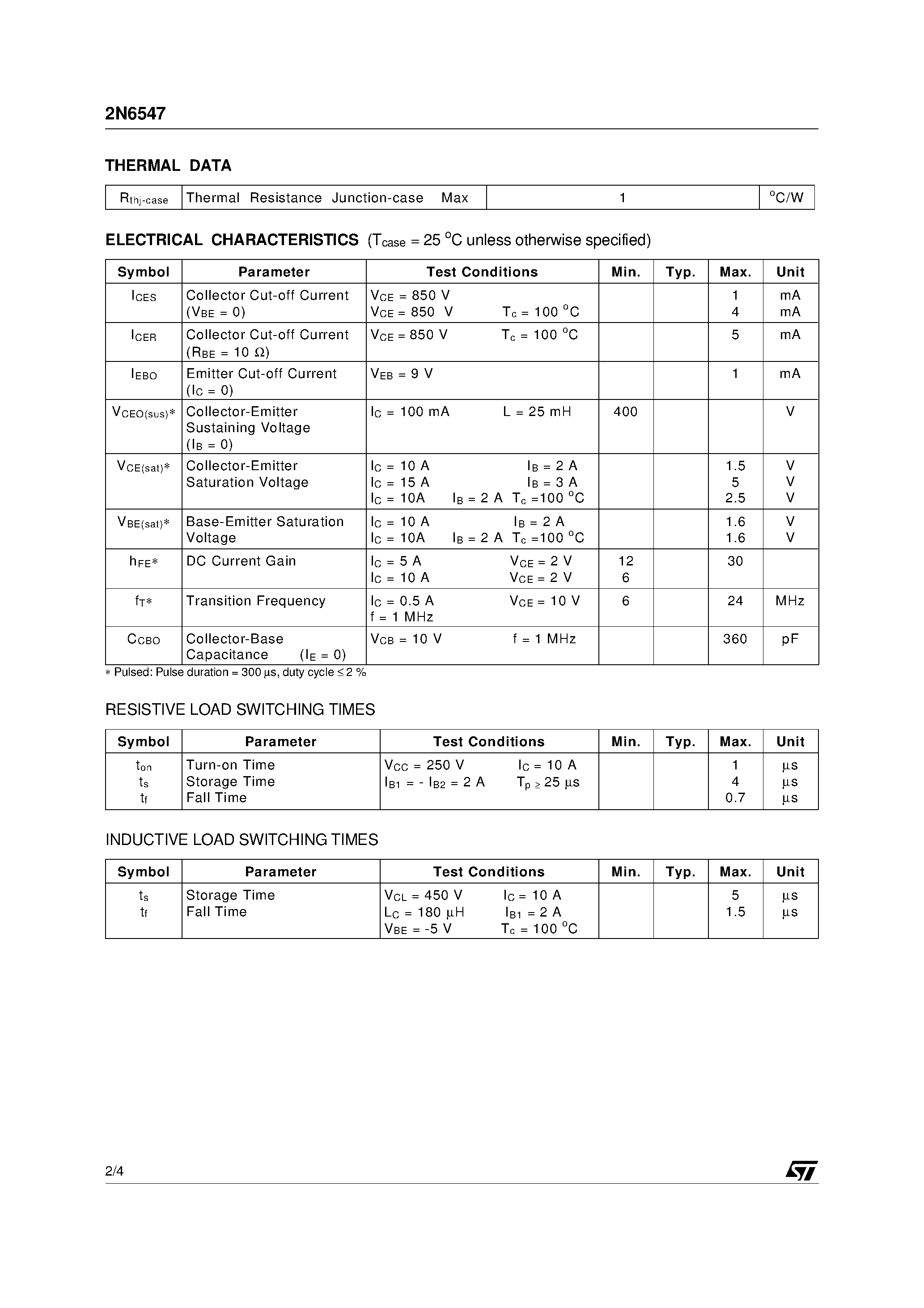 Datasheet 2N6547 - HIGH POWER NPN SILICON TRANSISTOR page 2