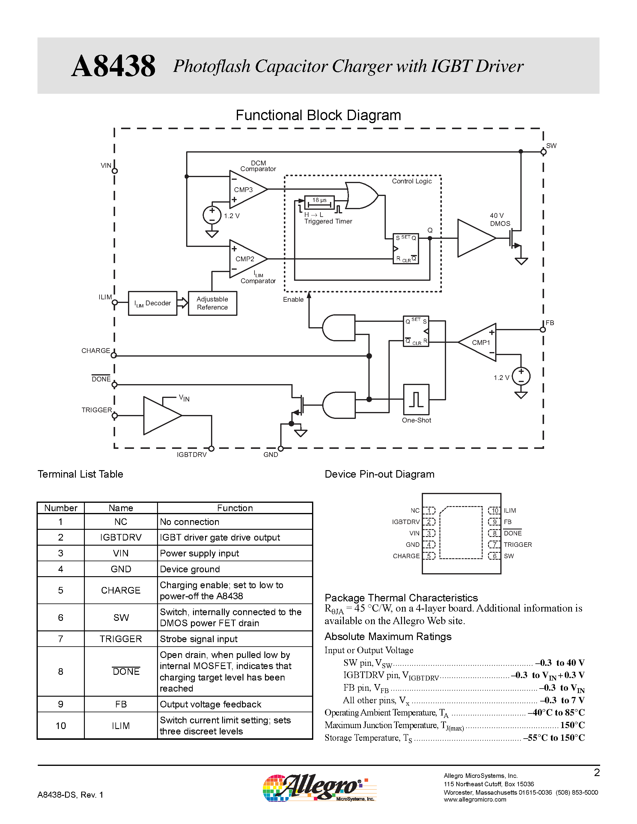 Даташит на микросхему A8438 страница 2 Даташит A8438 - Photoflash Capacitor Charger страница 2