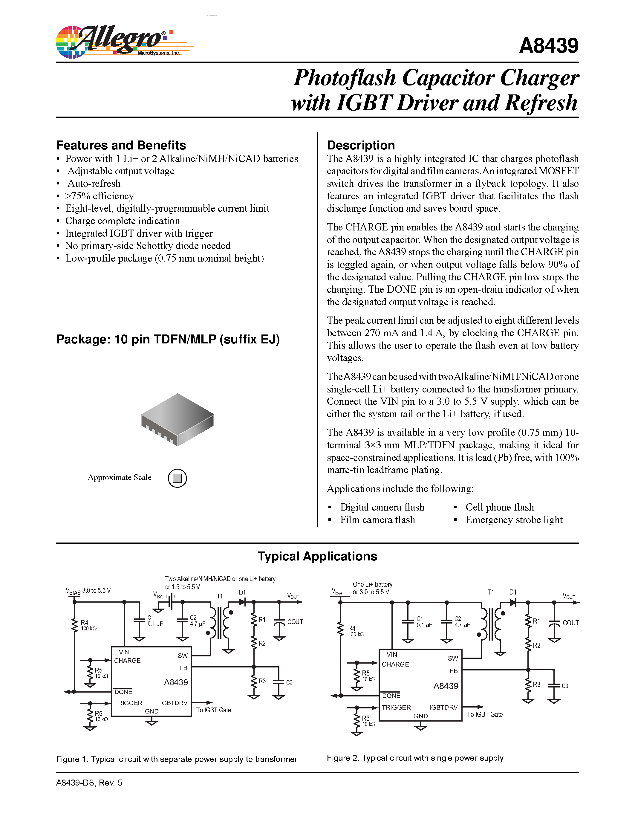 Даташит A8439 - Photoflash Capacitor Charger страница 1
