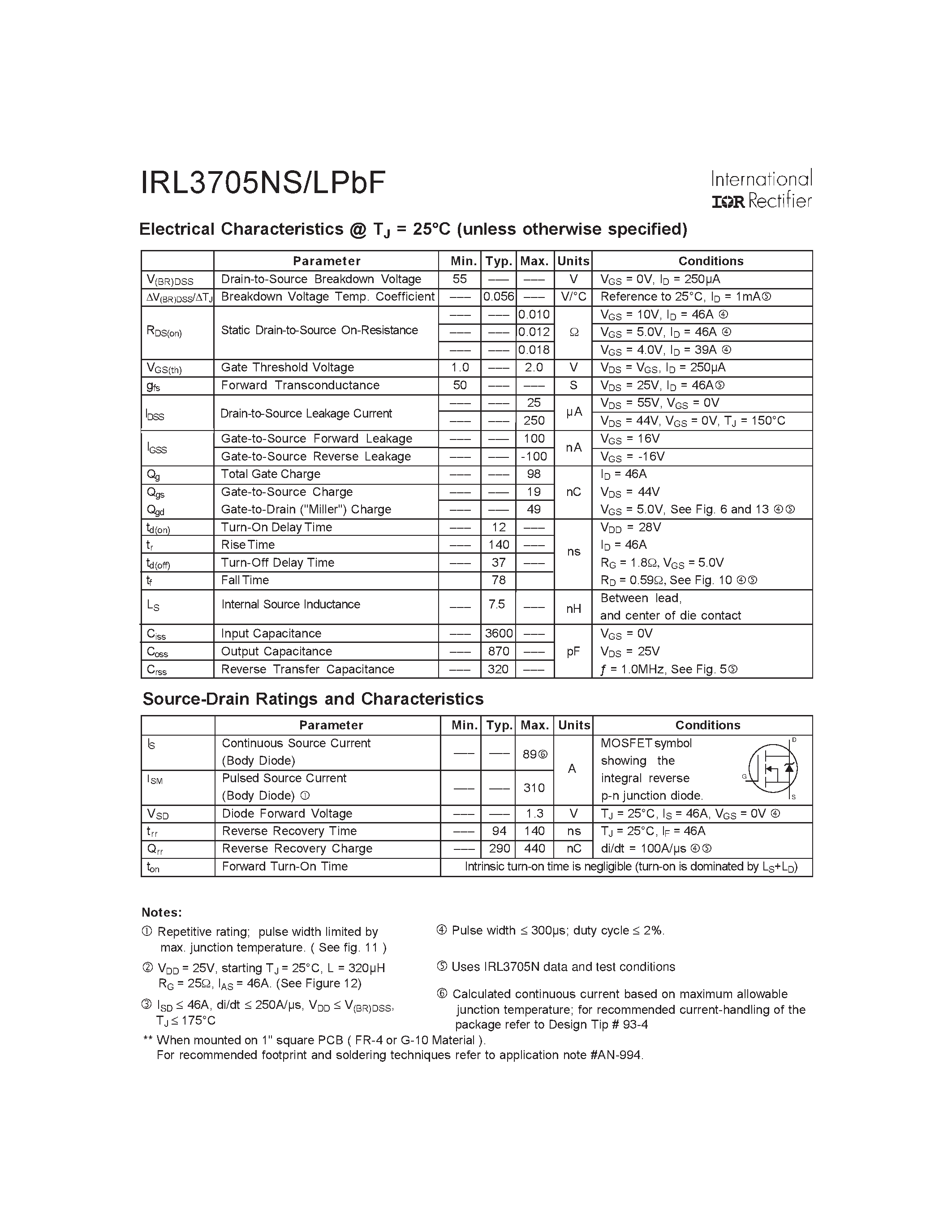 Datasheet IRL3705NLPBF - HEXFET Power MOSFET page 2