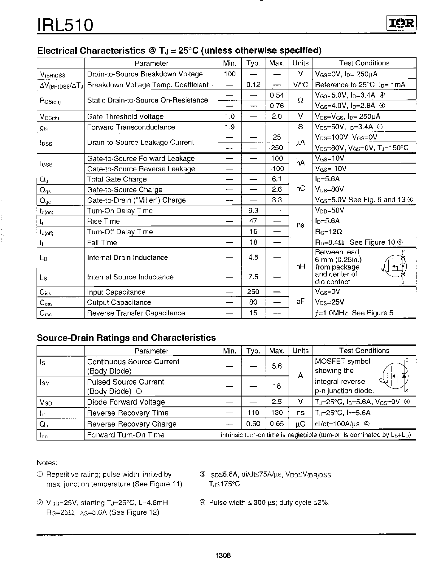 Datasheet IRL510 - HEXFET Power MOSFET page 2