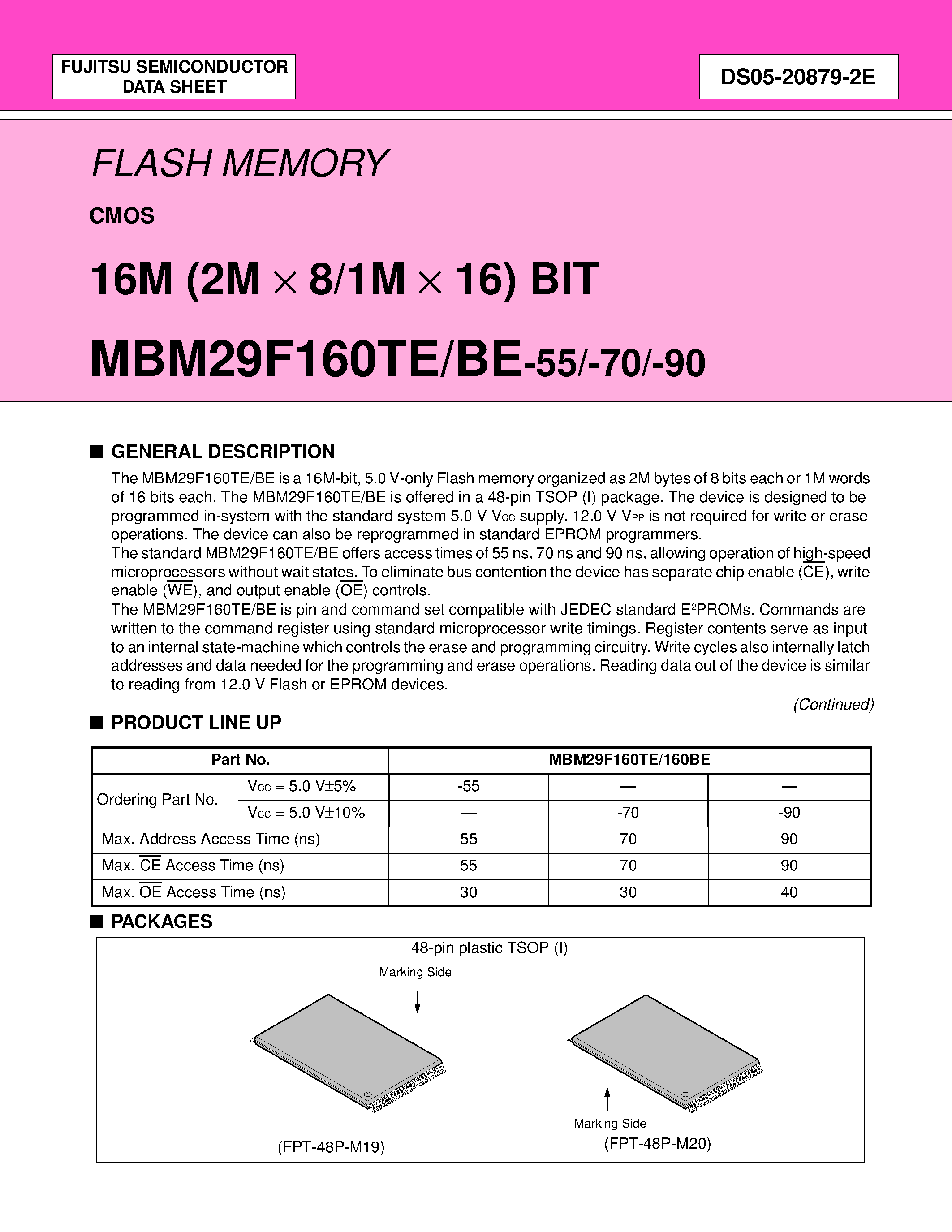 Datasheet 29F160BE - 16M (2M X 8/1M X 16) BIT page 1