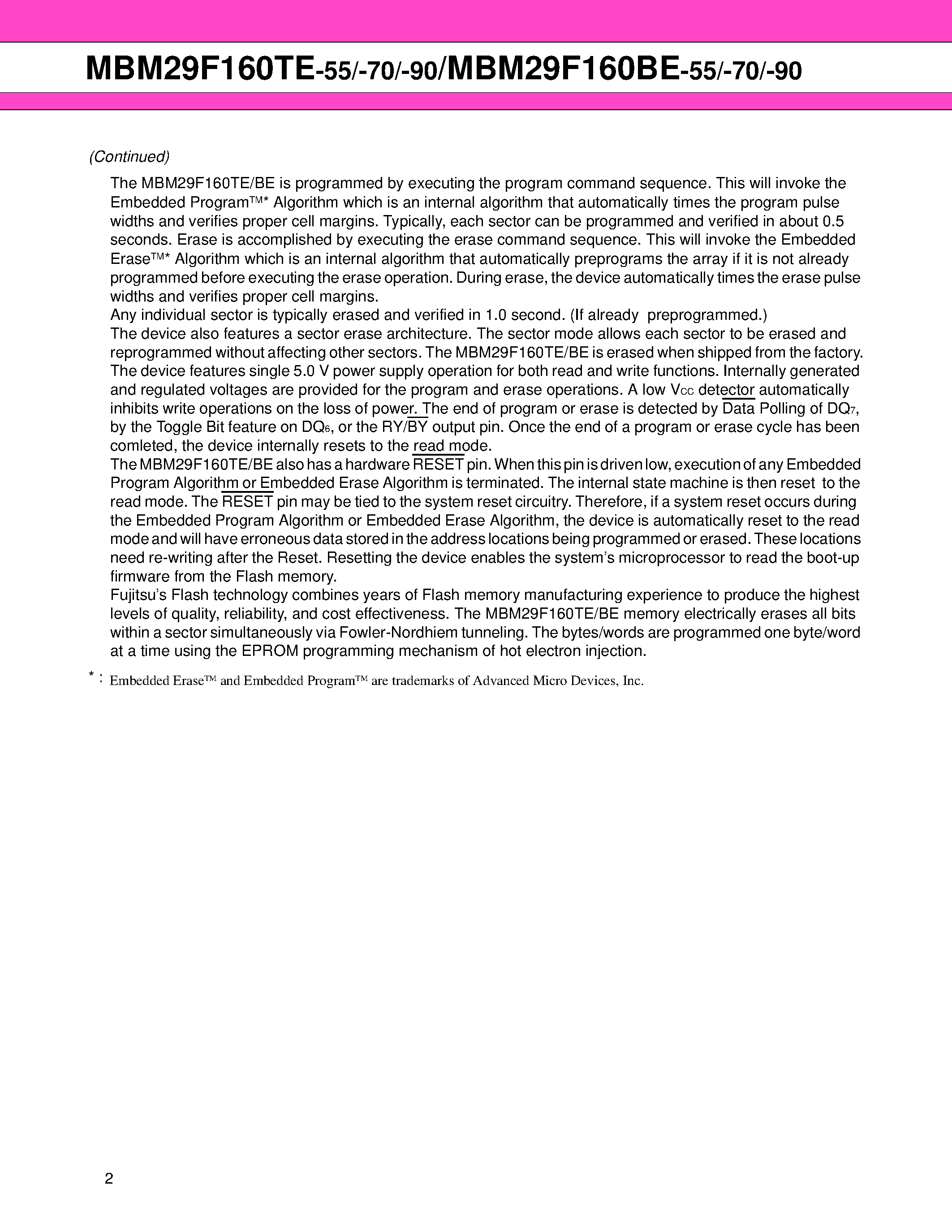 Datasheet 29F160BE - 16M (2M X 8/1M X 16) BIT page 2