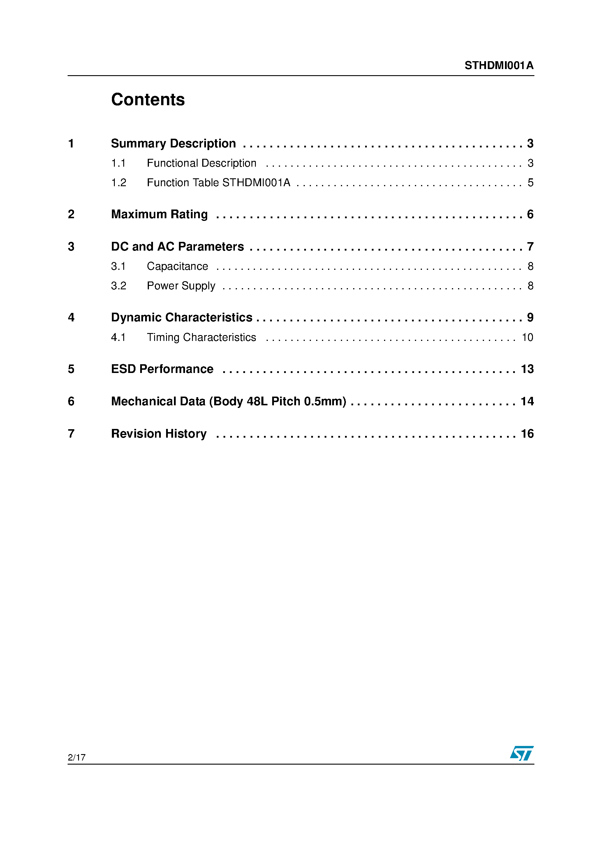 Datasheet STHDM1001A - 2-to-1 High Definition Multimedia Interface (HDMI) Switch page 2