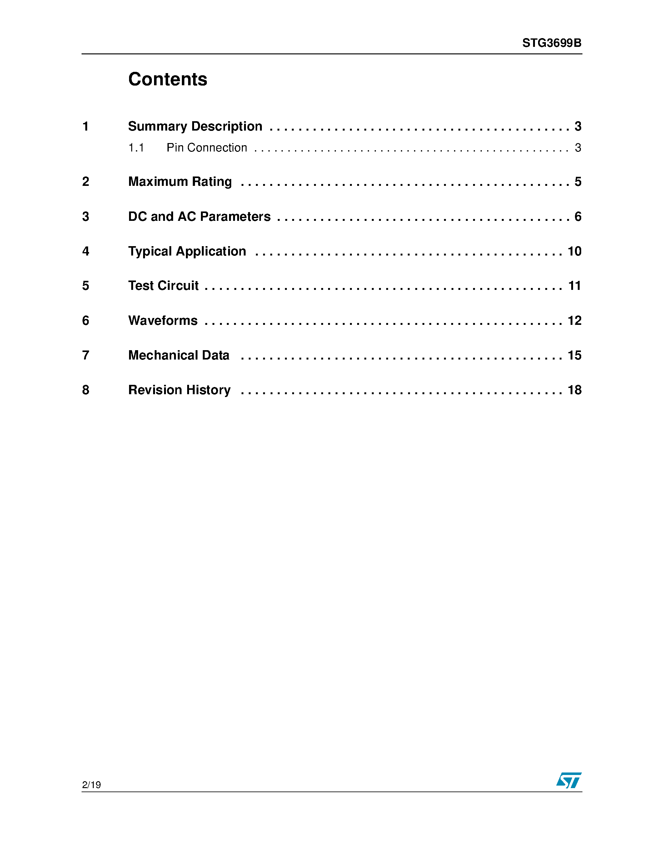 Datasheet STG3699B page 2 Datasheet STG3699B - Quad SPDT Switch page 2