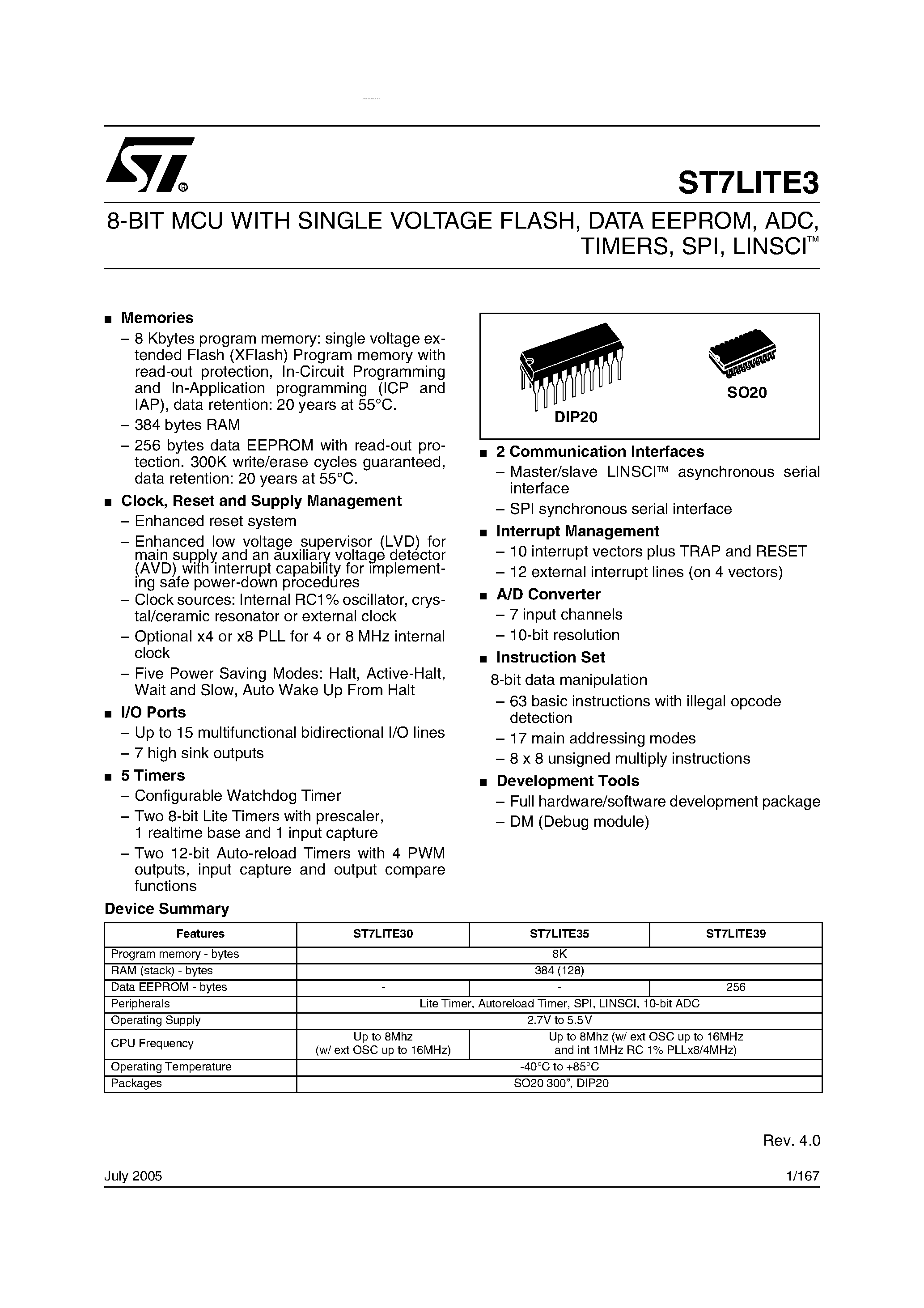 Даташит ST7LITE3 - 8-BIT MCU страница 1