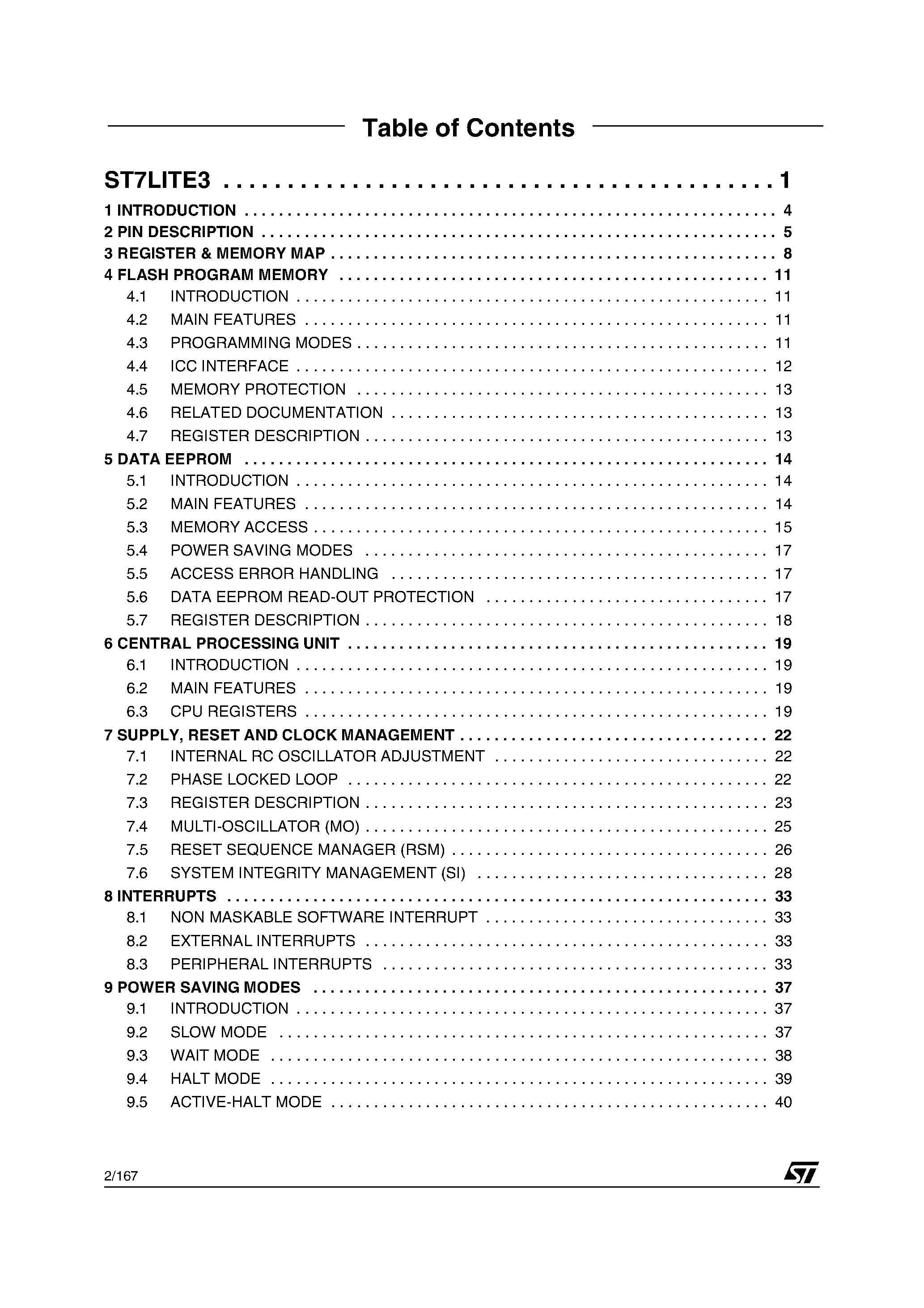 Даташит ST7LITE3 - 8-BIT MCU страница 2