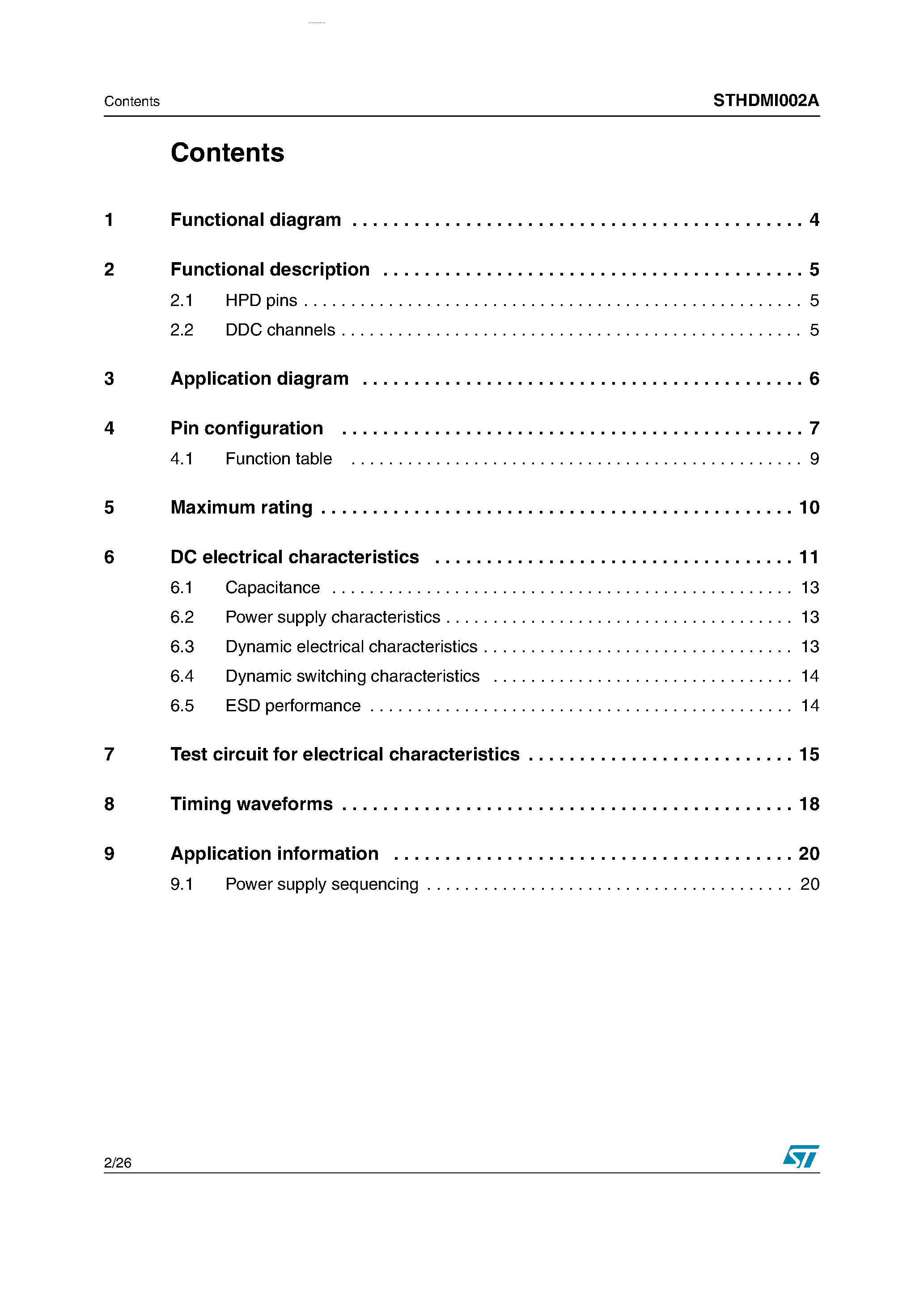 Datasheet STHDM1002A - 2-to-1 High Definition Multimedia Interface (HDMI) Switch page 2