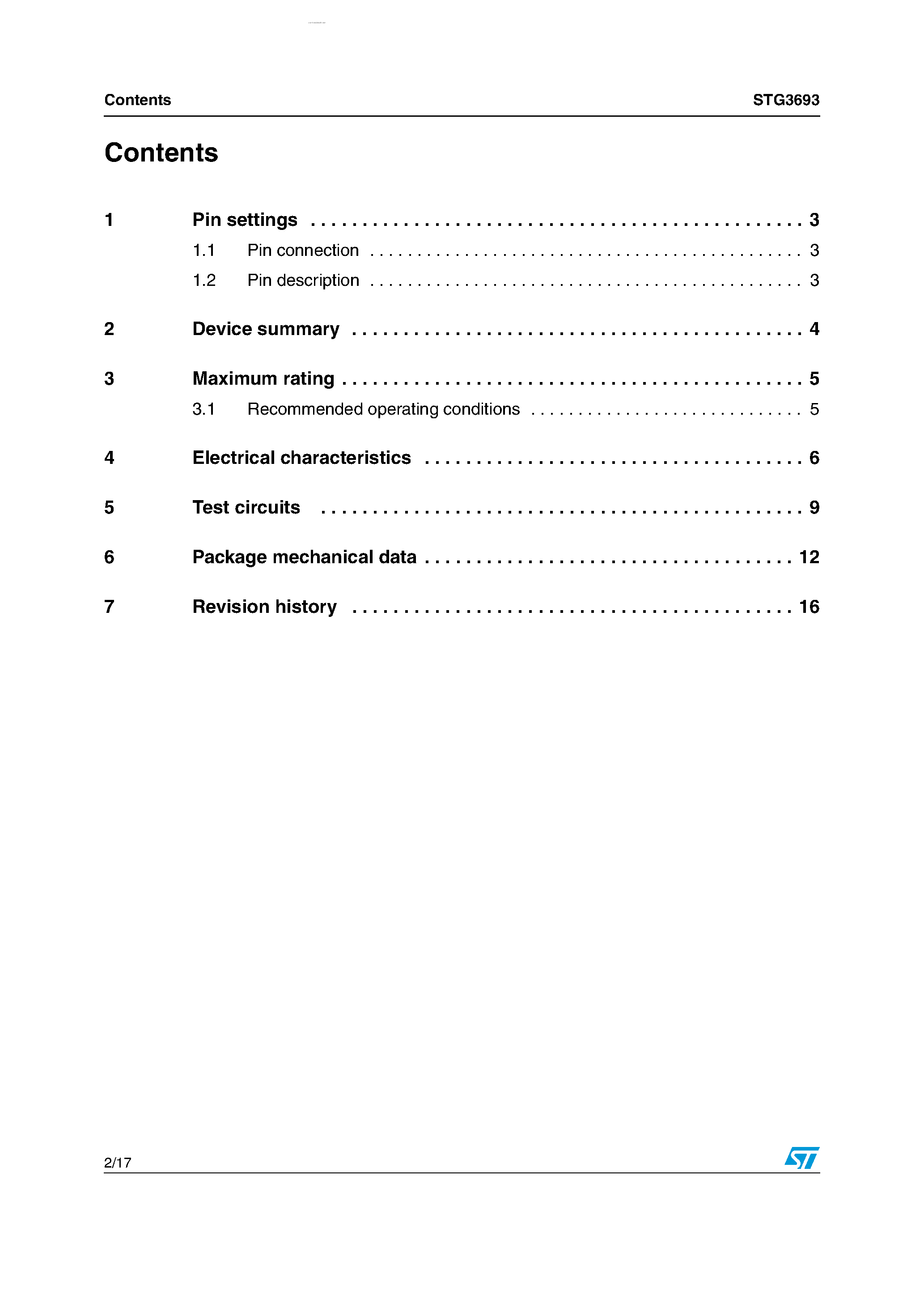 Datasheet STG3693 - Low Voltage High Bandwidth Quad SPDT Switch page 2
