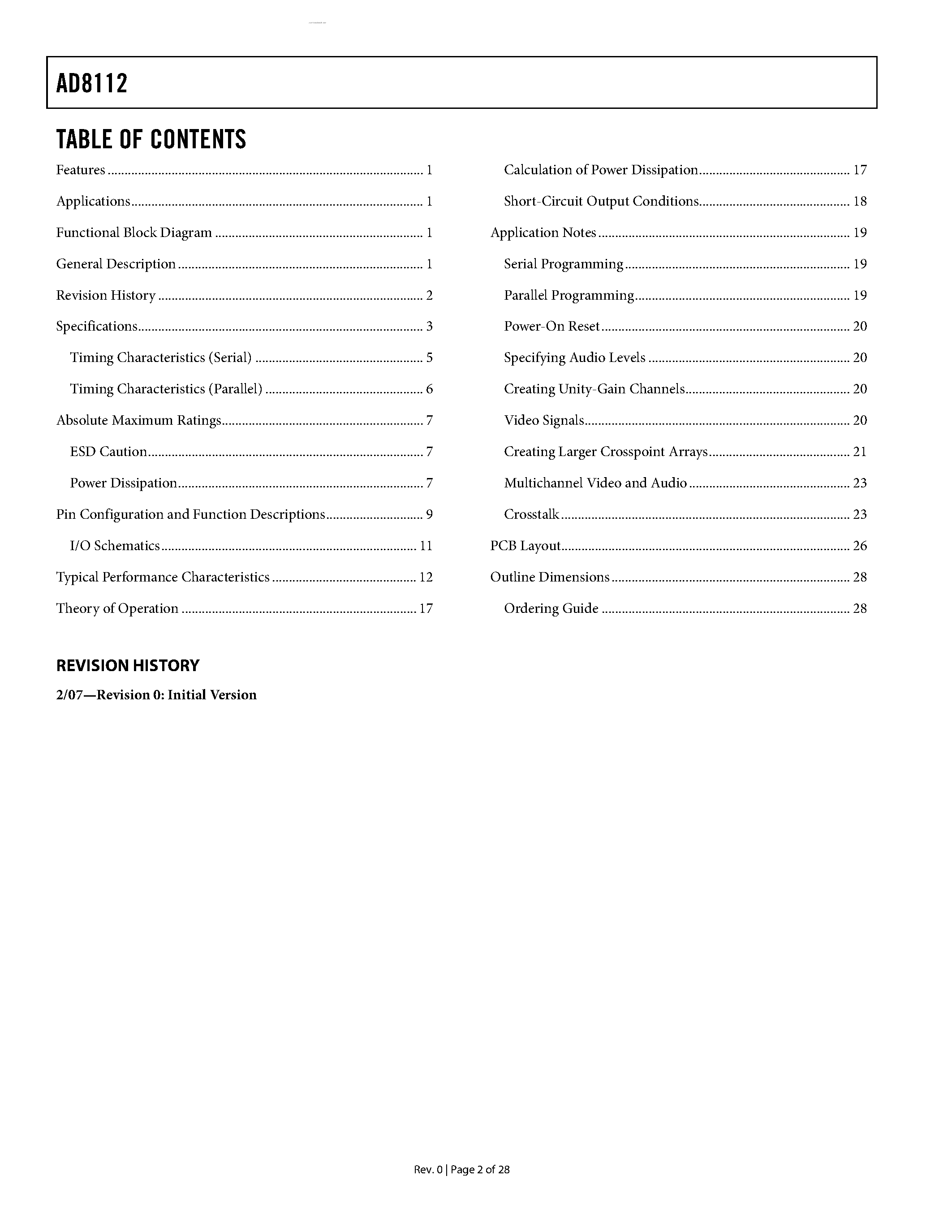Datasheet AD8112 - fully buffered crosspoint switch matrix that operates page 2