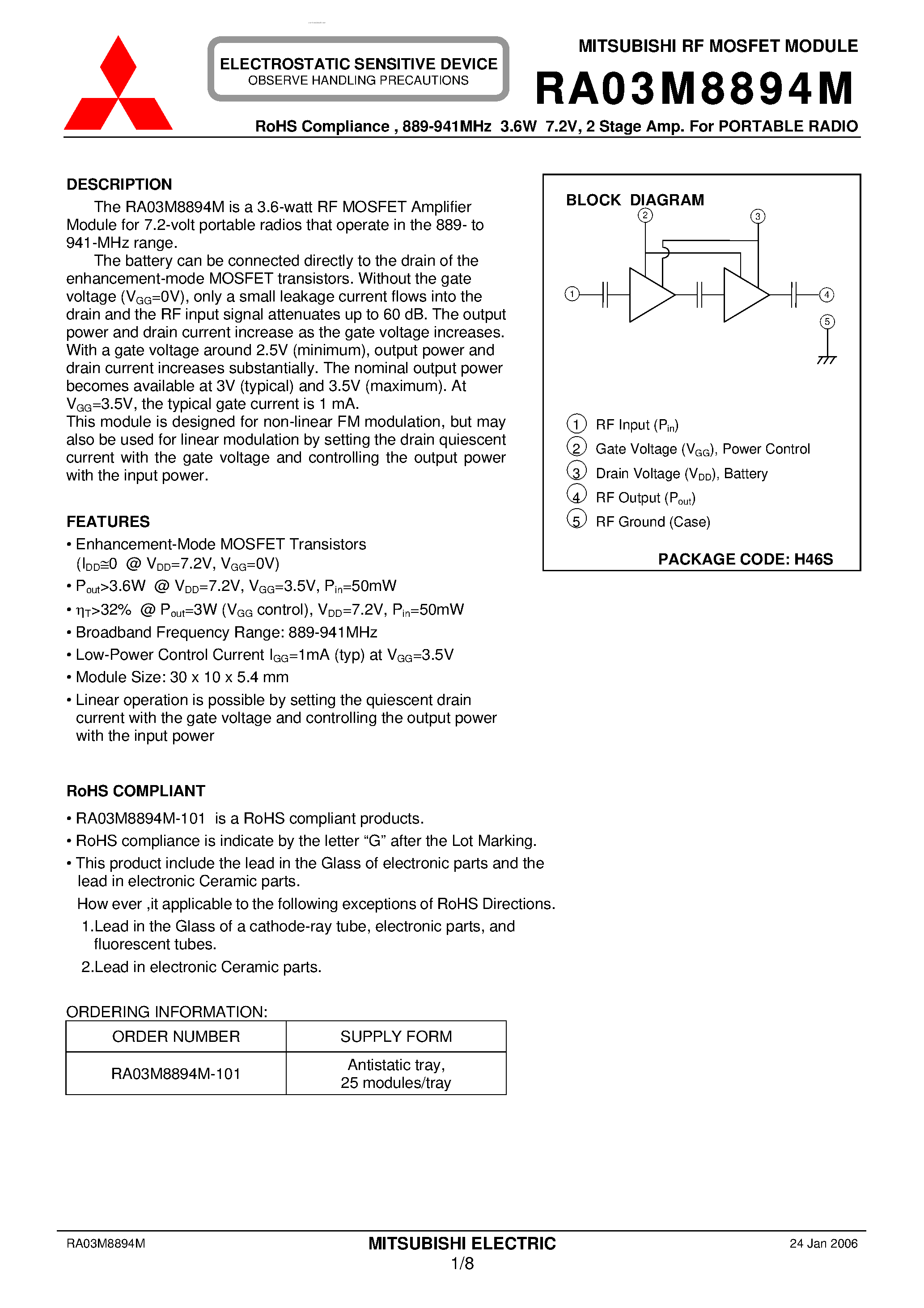 Datasheet RA03M8894M page 1 Datasheet RA03M8894M - 2 Stage Amp page 1