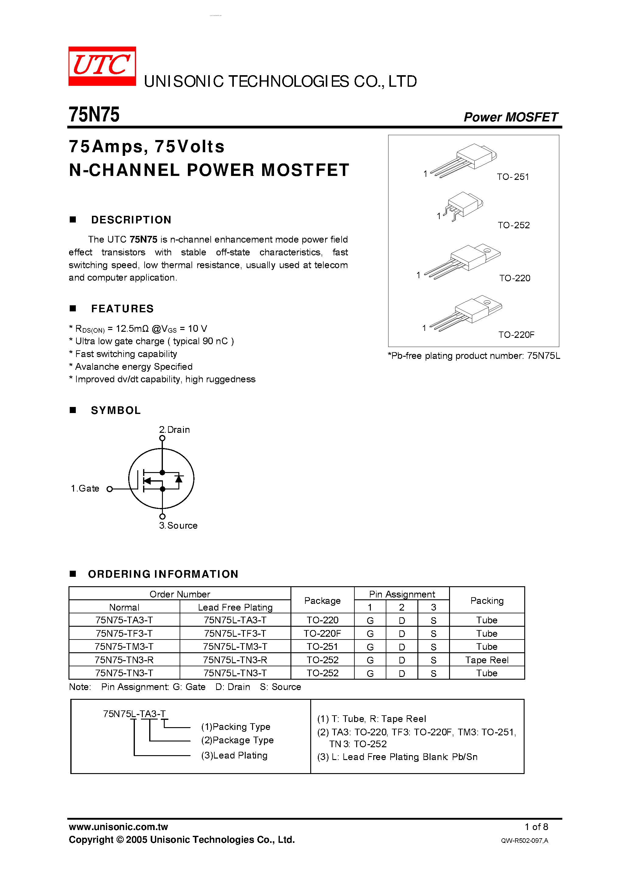 Даташит на микросхему 75N75 страница 1 Даташит 75N75 - N-CHANNEL POWER MOSTFET страница 1