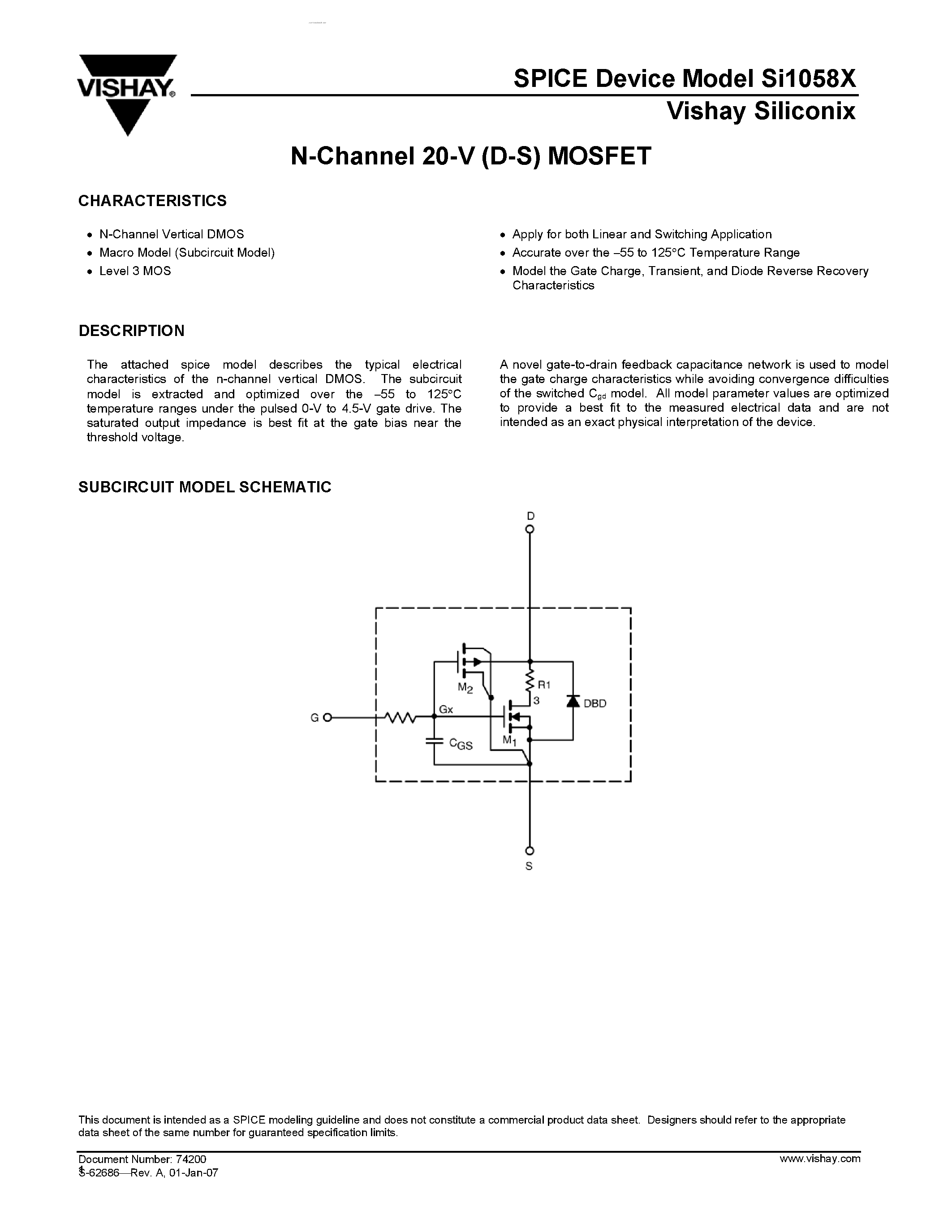 Datasheet SI1058X - N-Channel 20-V (D-S) MOSFET page 1