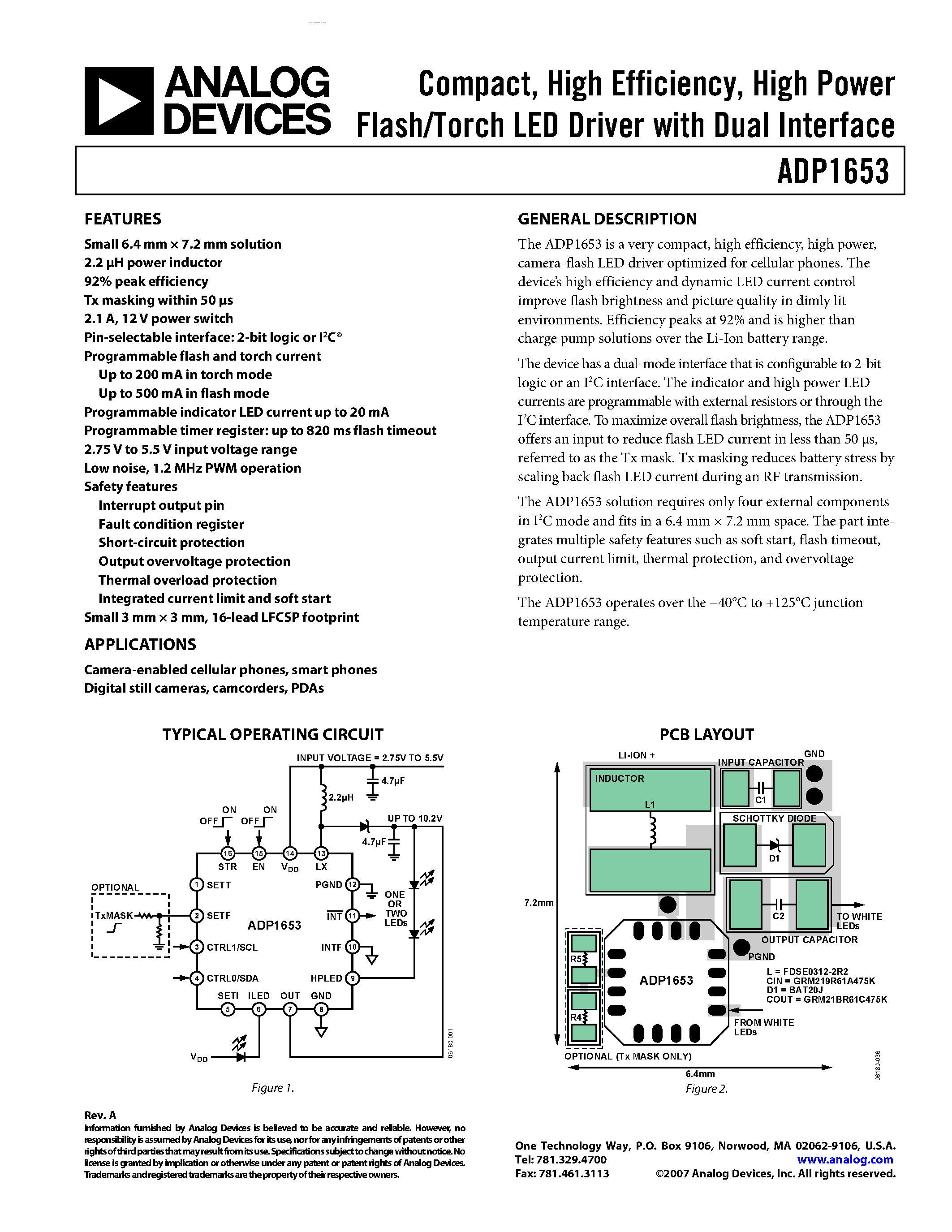Datasheet ADP1653 - High Power Flash/Torch LED Driver page 1