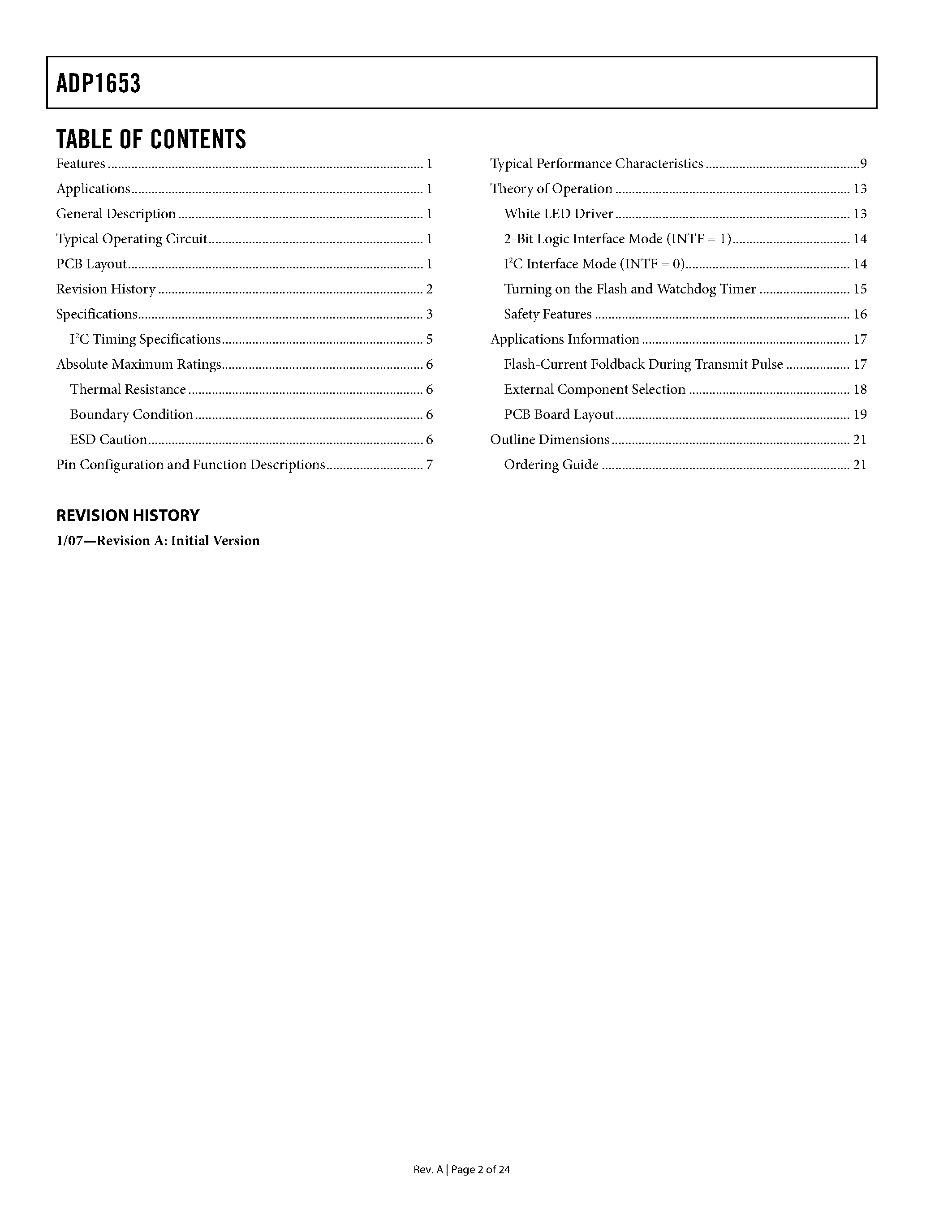 Datasheet ADP1653 - High Power Flash/Torch LED Driver page 2