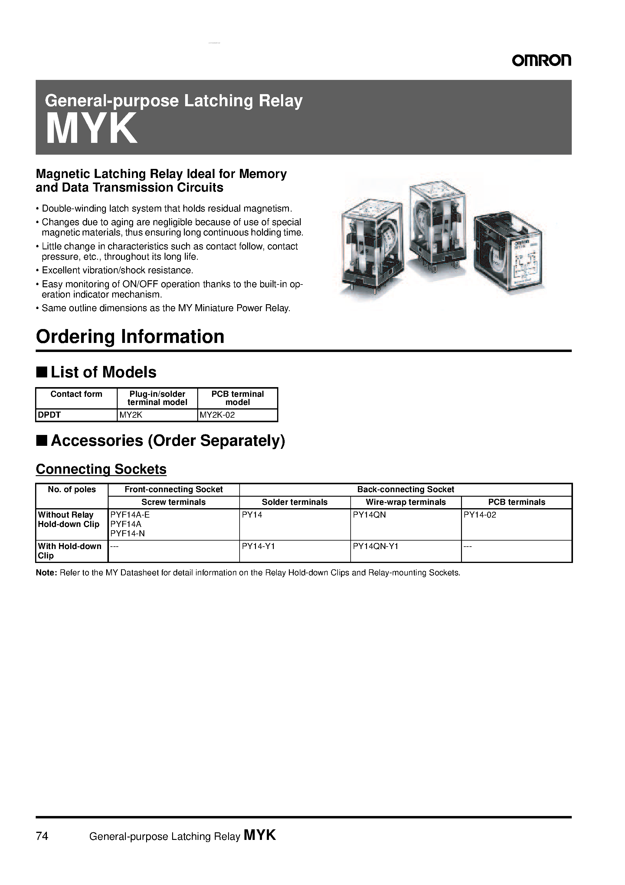 Даташит MYK - General-purpose Latching Relay страница 1
