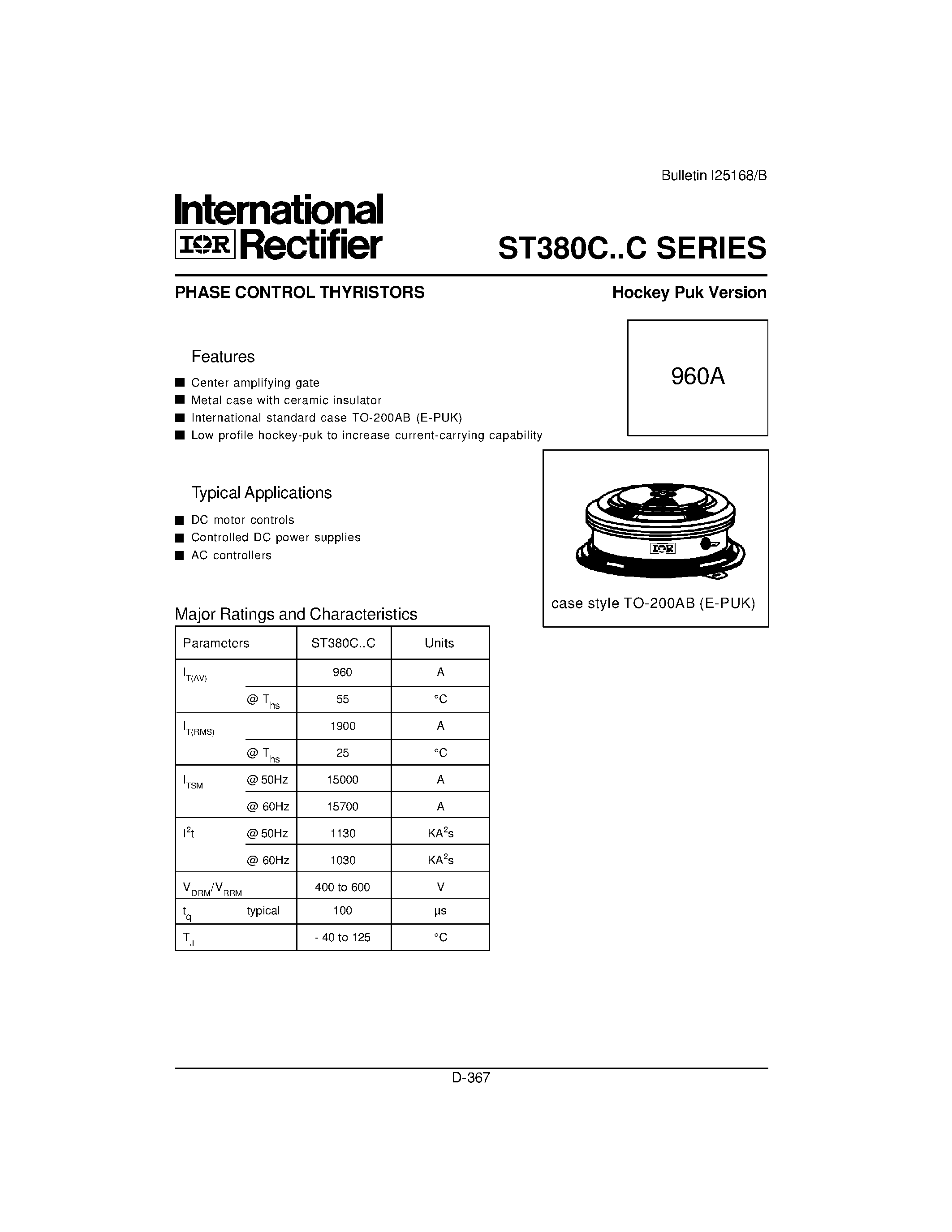 Datasheet ST380C - PHASE CONTROL THYRISTORS Hockey Puk Version page 2