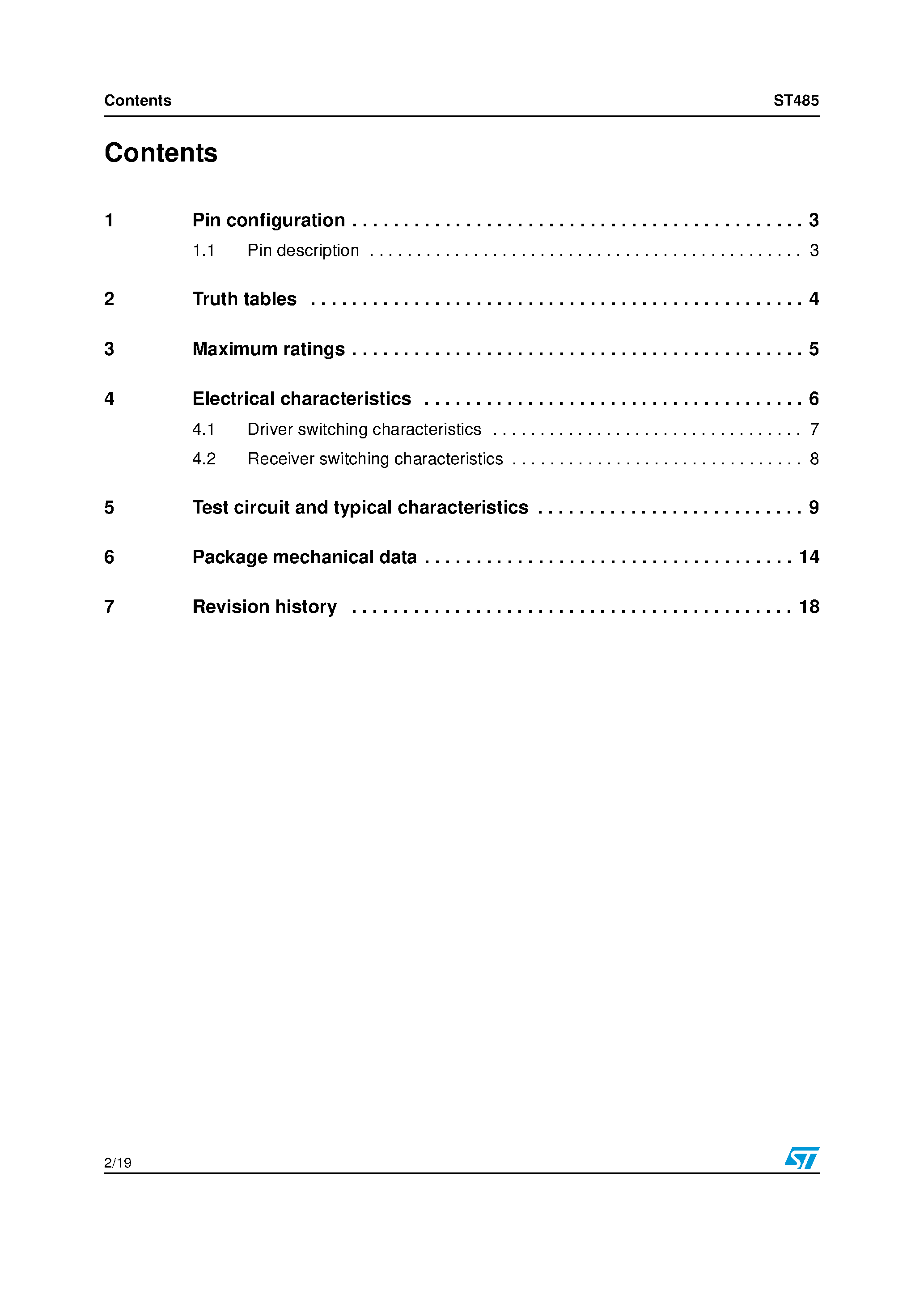 Datasheet ST485 page 2 Datasheet ST485 - Low power RS-485/RS-422 transceiver page 2