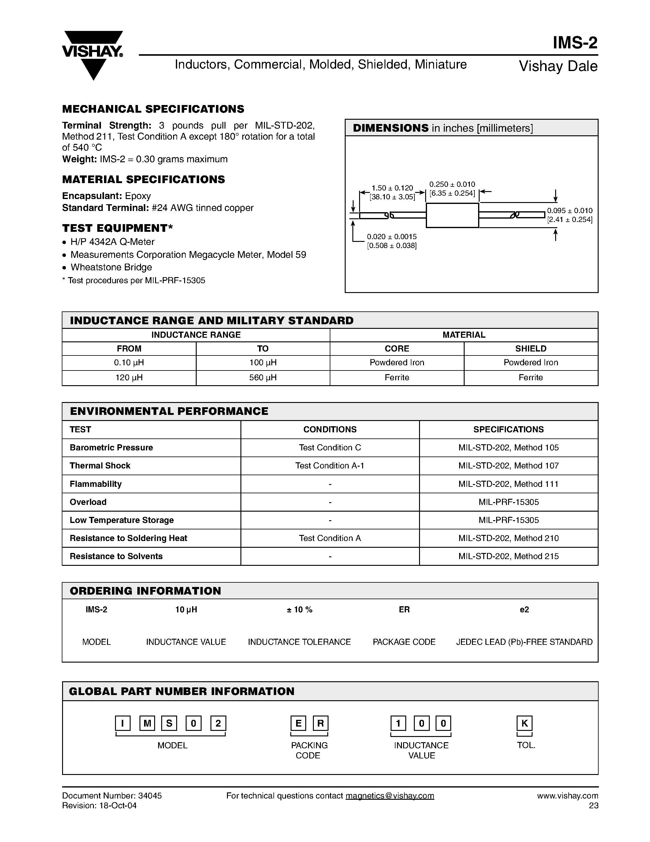Datasheet IMS-2 - Inductors Commercial page 2
