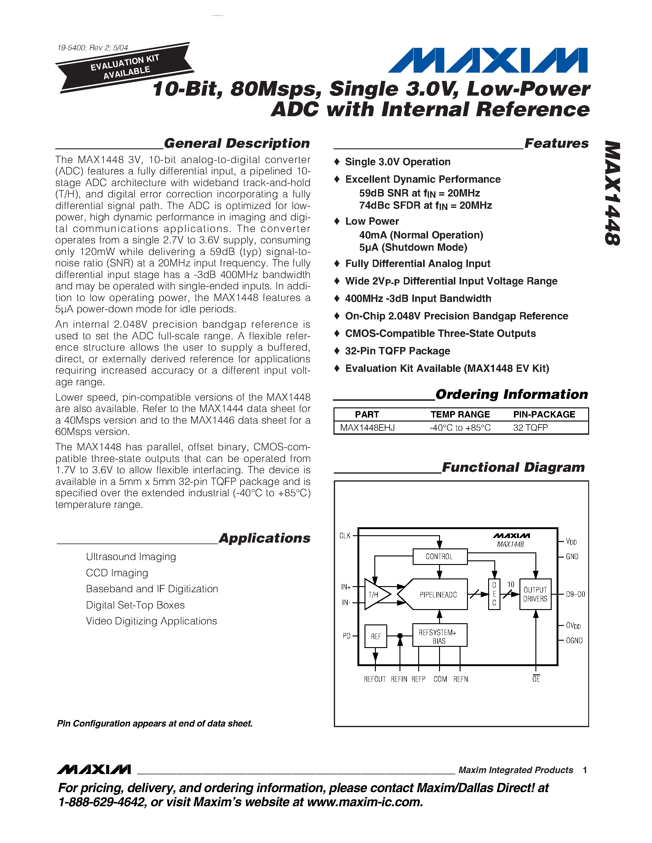 Datasheet MAX1448 - Low-Power ADC page 1