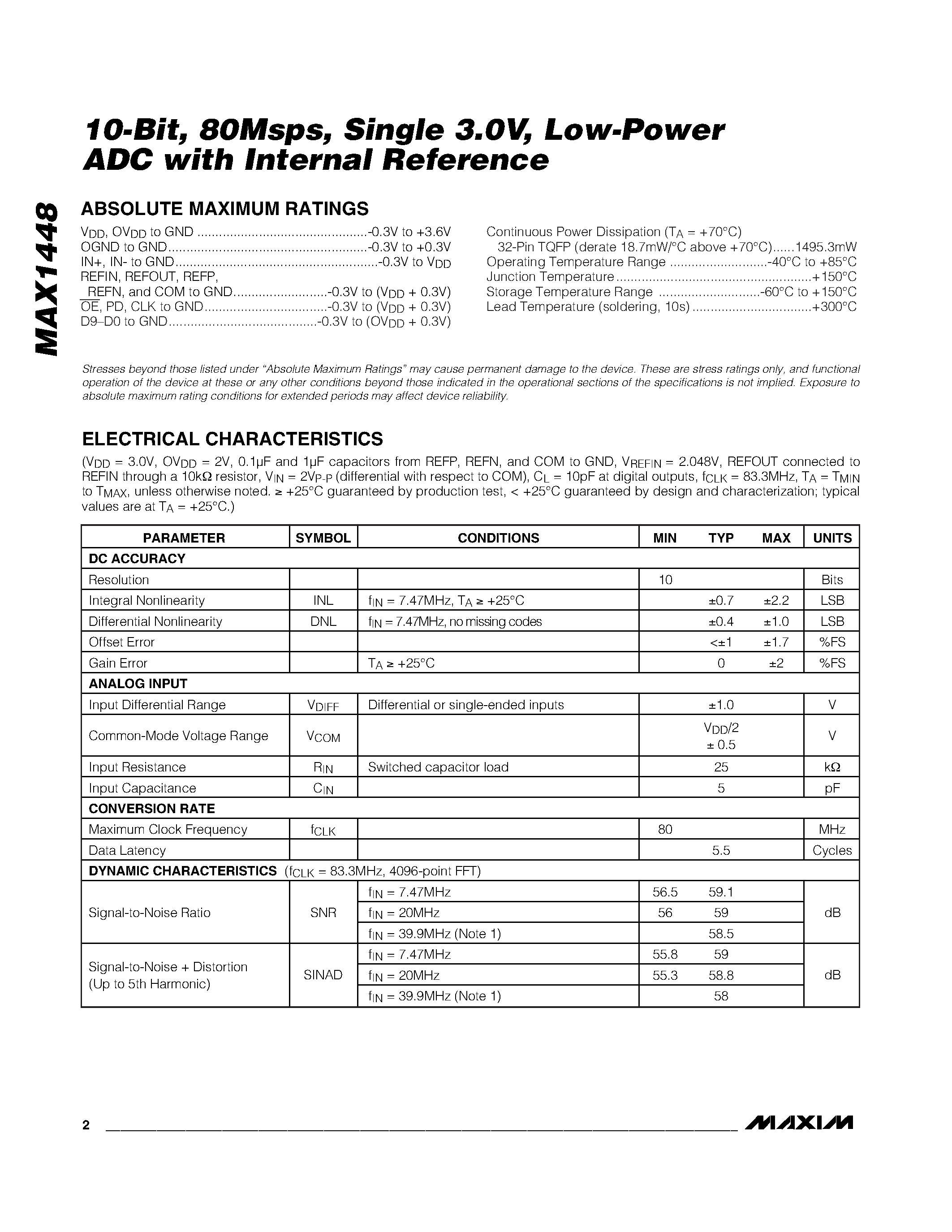 Datasheet MAX1448 - Low-Power ADC page 2