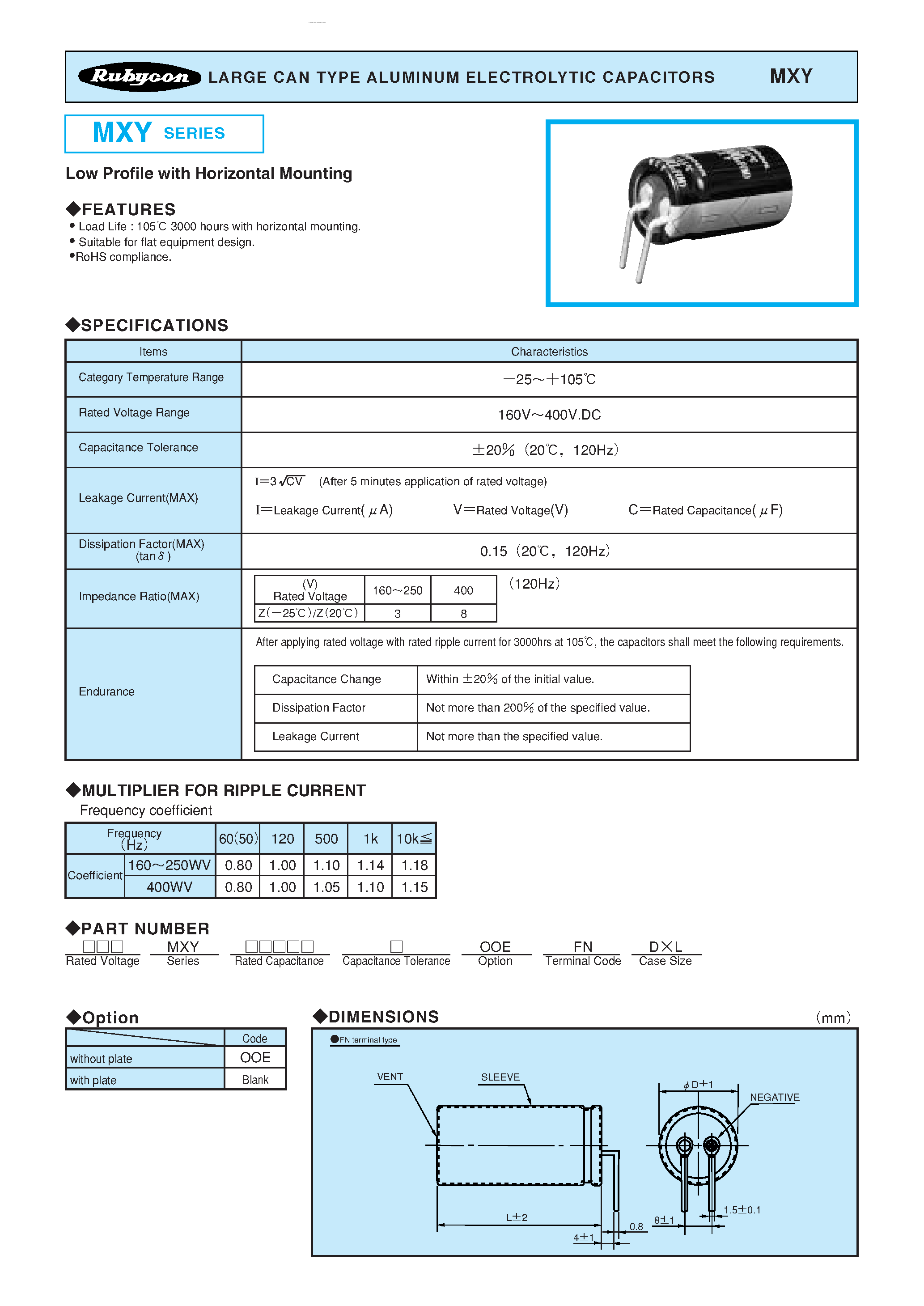 Datasheet MXY - LARGE CAN TYPE ALUMINUM ELECTROLYTIC CAPACITORS page 1