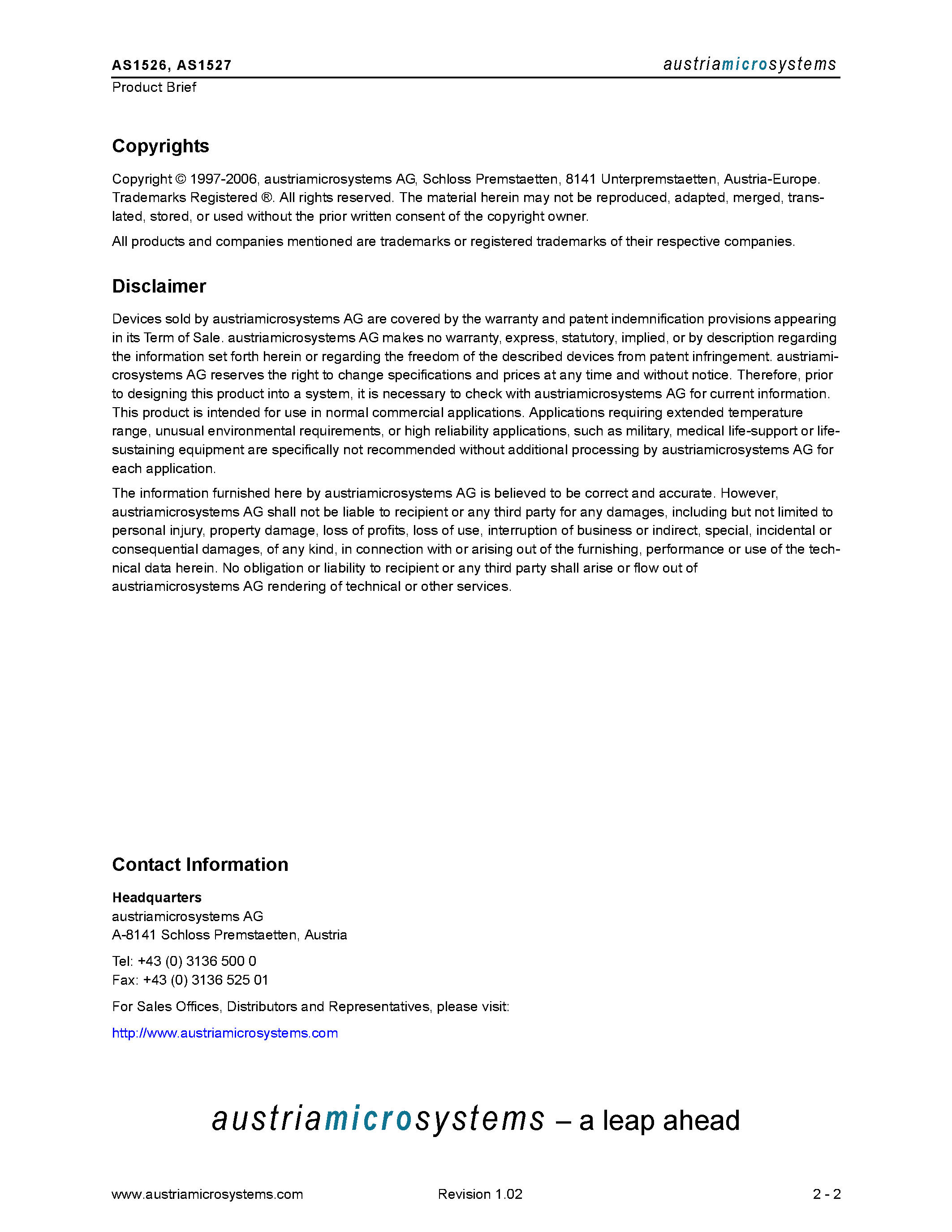 Даташит AS1526 - (AS1526 / AS1527) A/D Converters страница 2