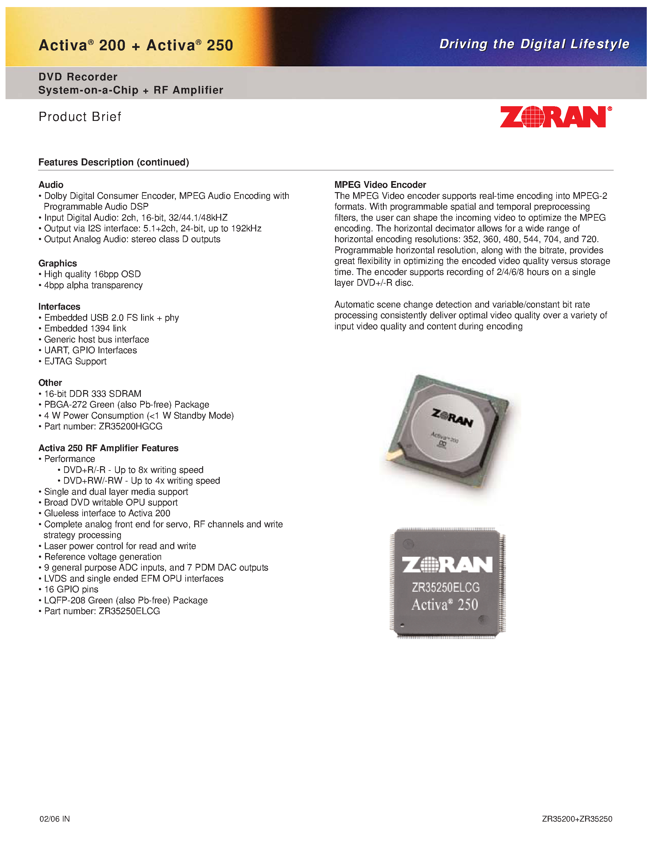 Даташит Activa200 - (Activa200 / Activa250) DVD system/ RF Amplifier страница 2