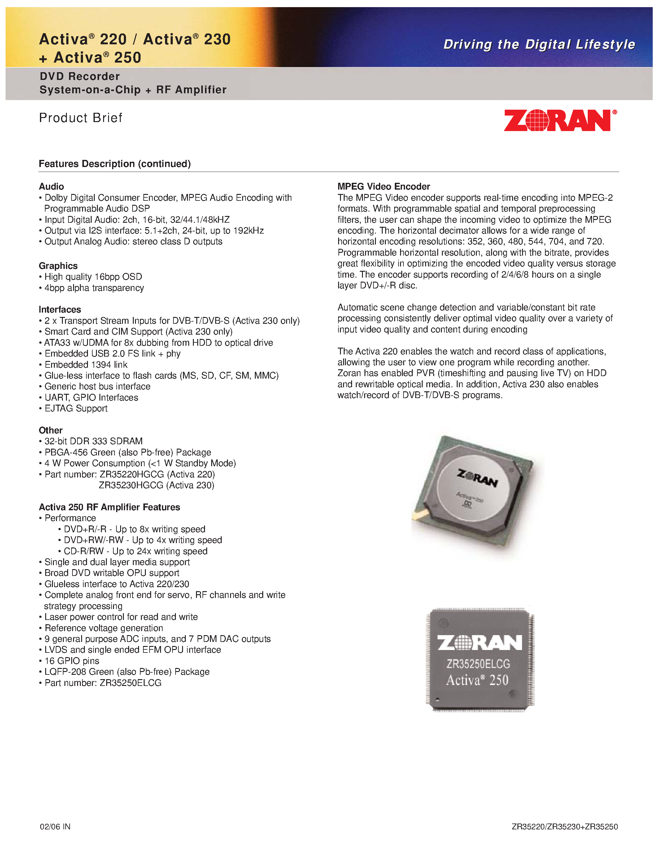 Даташит Activa220 - (Activa220 / Activa230) DVD system/ RF Amplifier страница 2