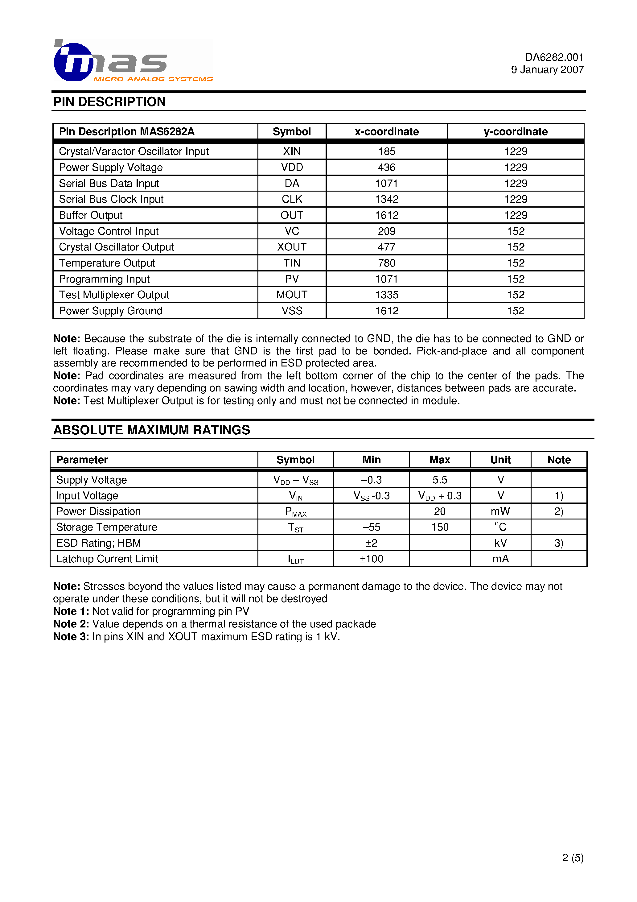 Datasheet MAS6282 - IC FOR 6.50 - 40.00 MHz VCTCXO page 2