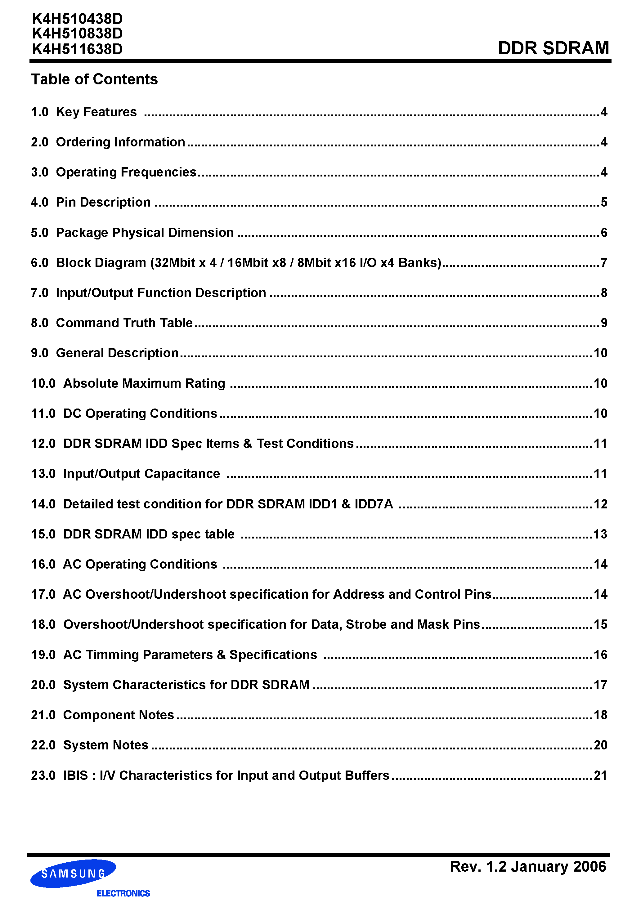 Даташит K4H510438D - (K4H51xx38D) 512Mb D-die DDR SDRAM Specification страница 2