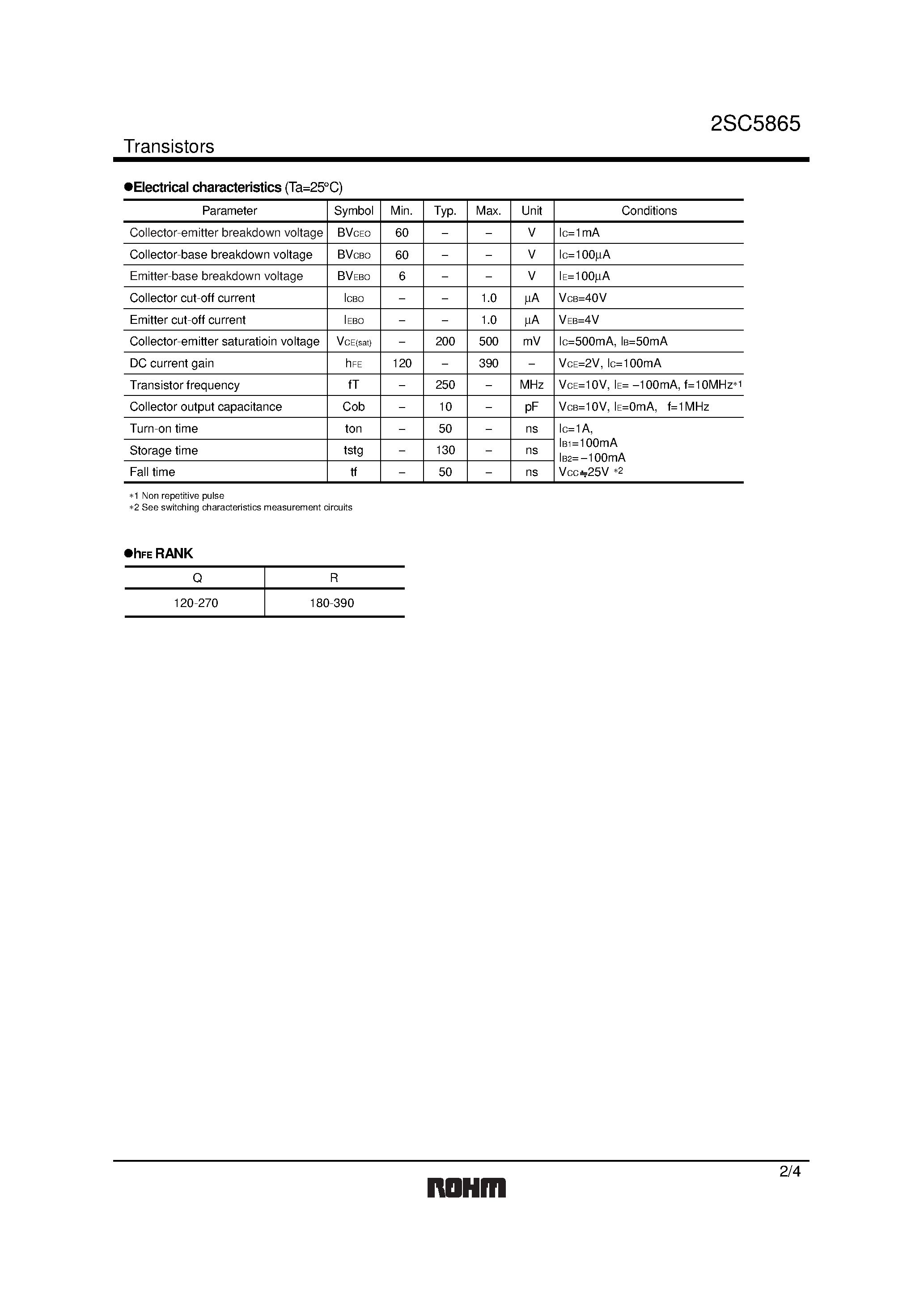 Даташит 2SC5865 - Transistors High voltage discharge страница 2