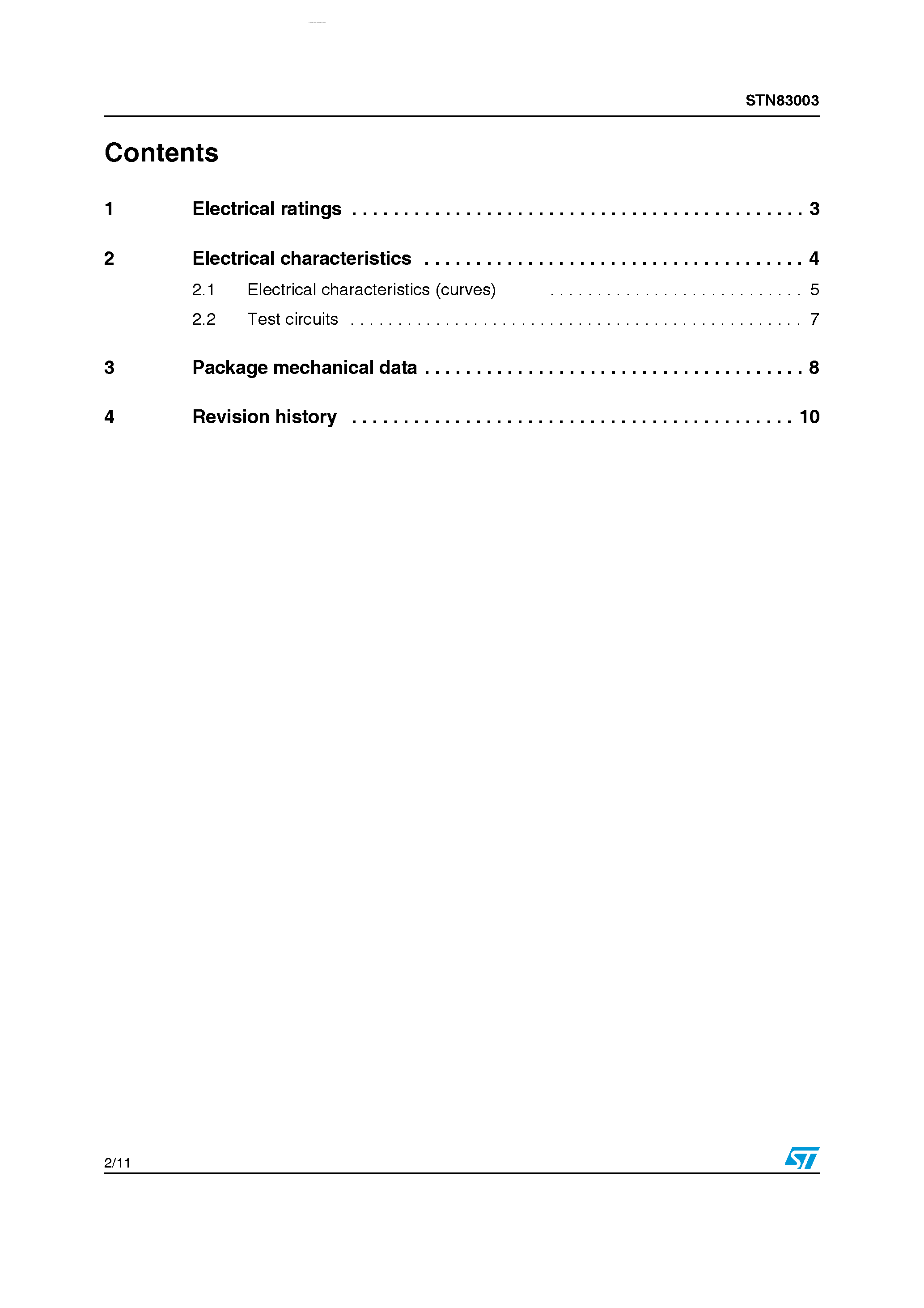 Datasheet STN83003 page 2 Datasheet STN83003 - High Voltage Fast Switching NPN Power Transistor page 2