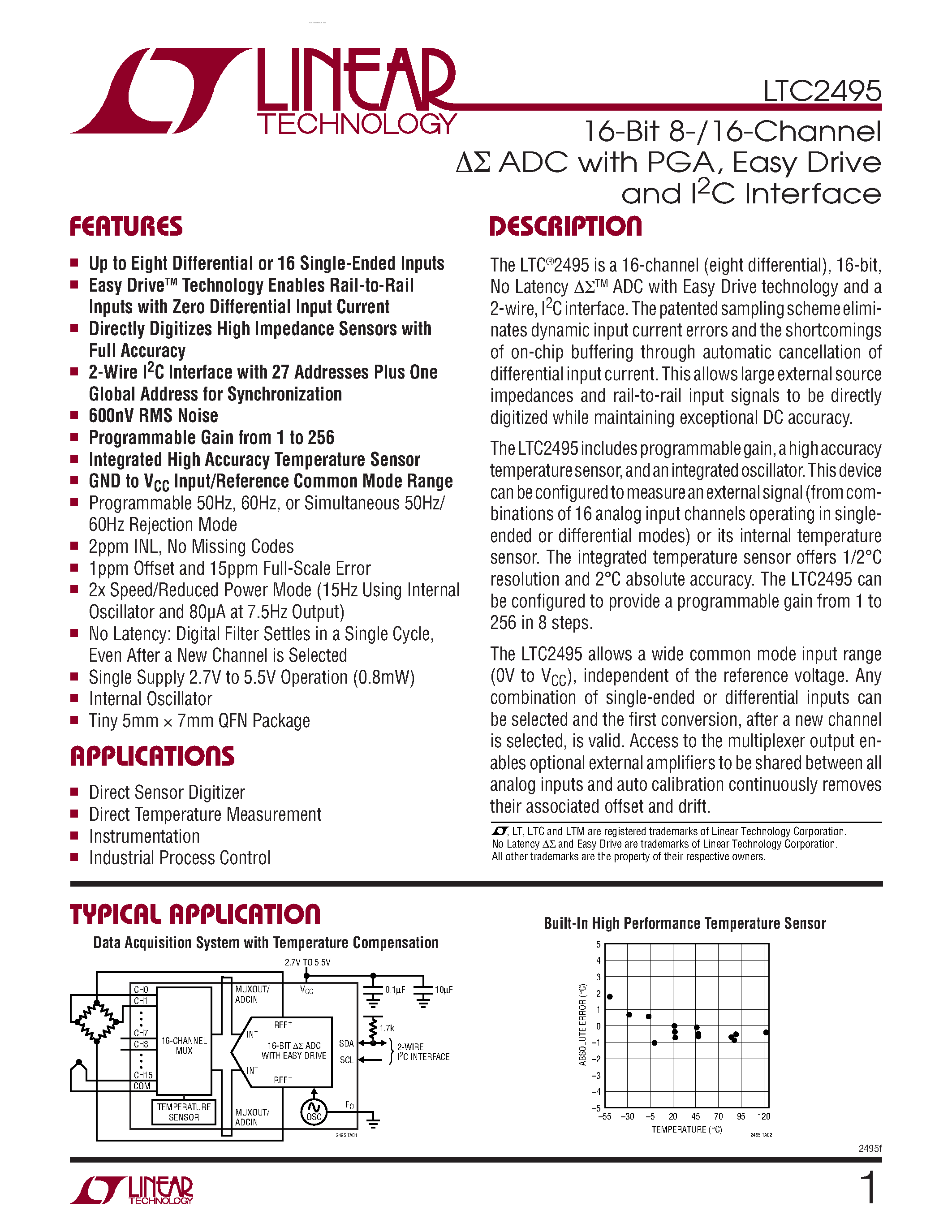 Datasheet LTC2495 - No Latency ADC page 1