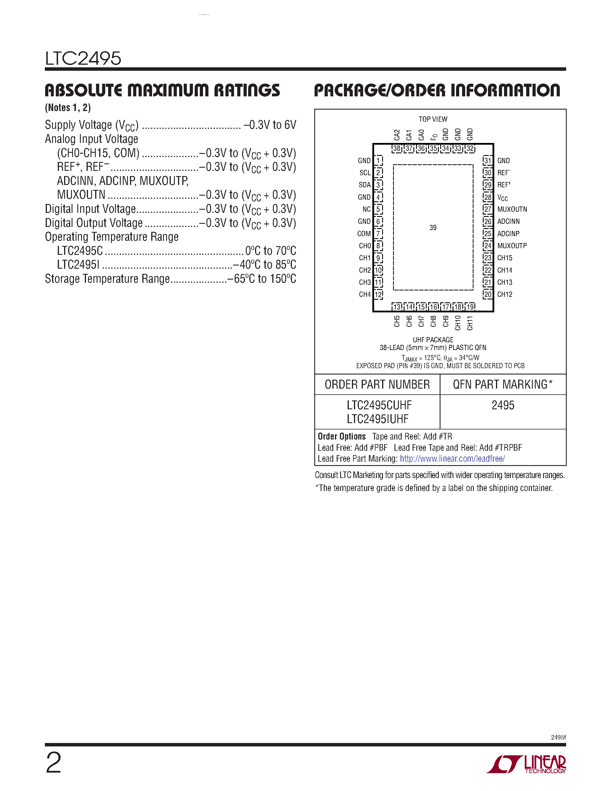 Datasheet LTC2495 - No Latency ADC page 2