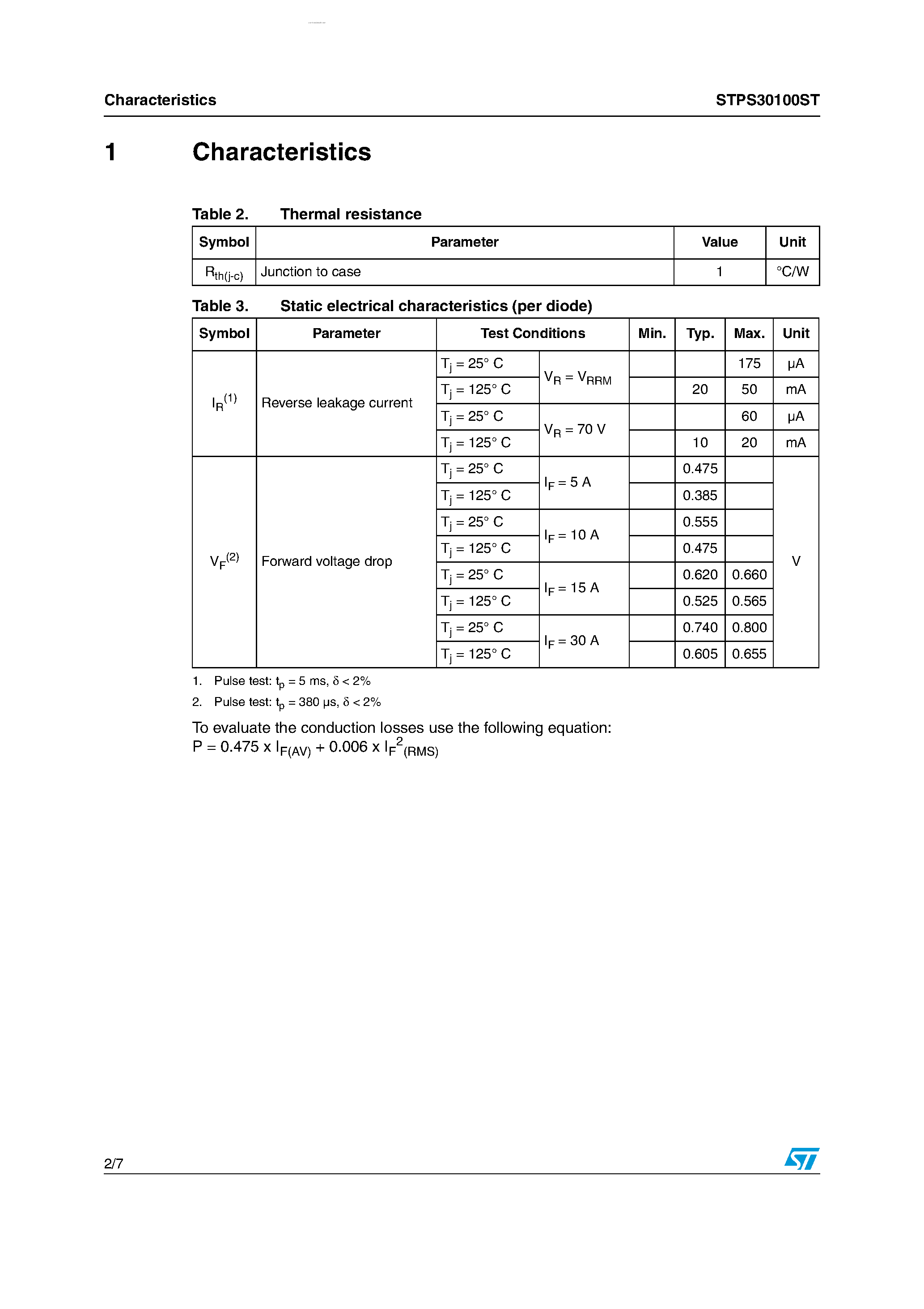 Datasheet STPS30100ST - Power Schottky Rectifier page 2