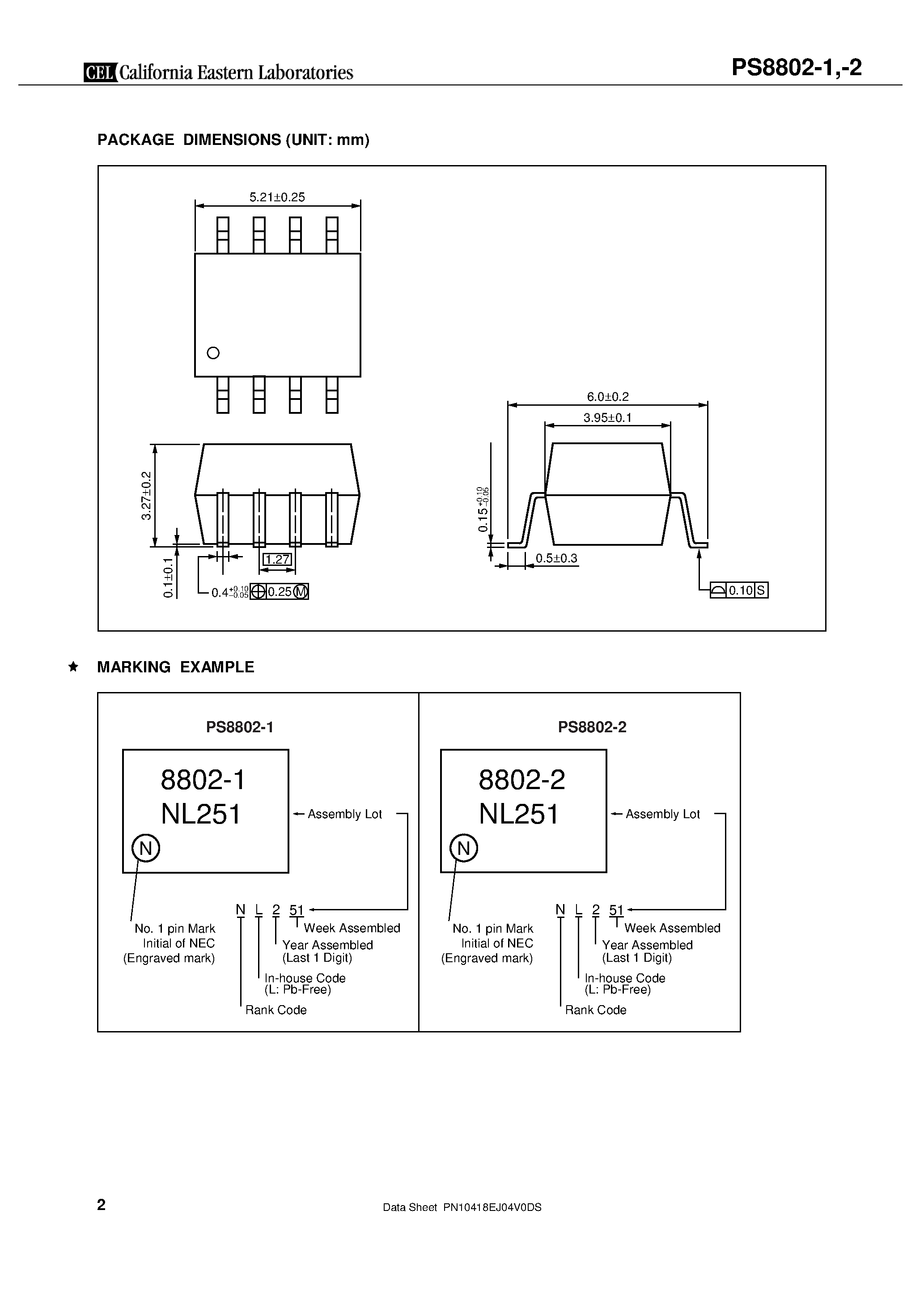 Datasheet PS8802-1 - (PS8802-1/-2) 1 Mbps HIGH CMR ANALOG OUTPUT TYPE 8-PIN SOP HIGH-SPEED PHOTOCOUPLER page 2