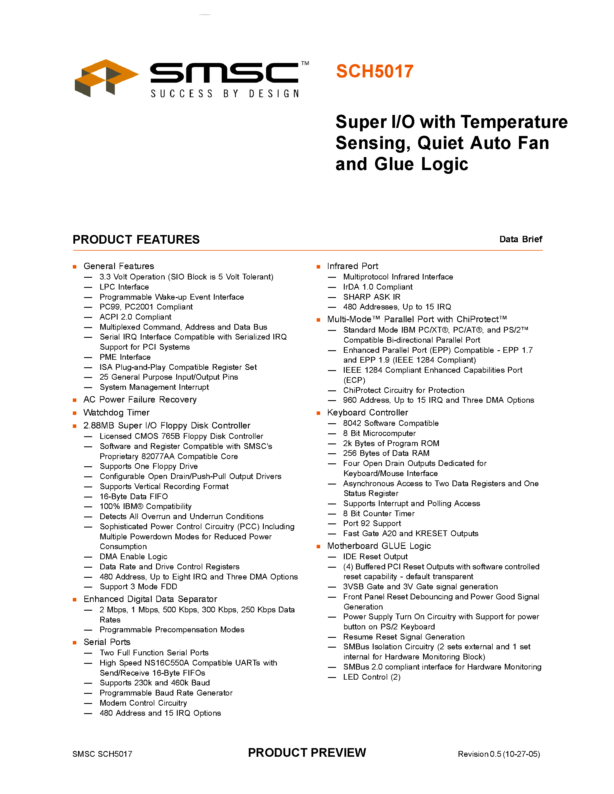 Datasheet SCH5017 - Super I/O page 1
