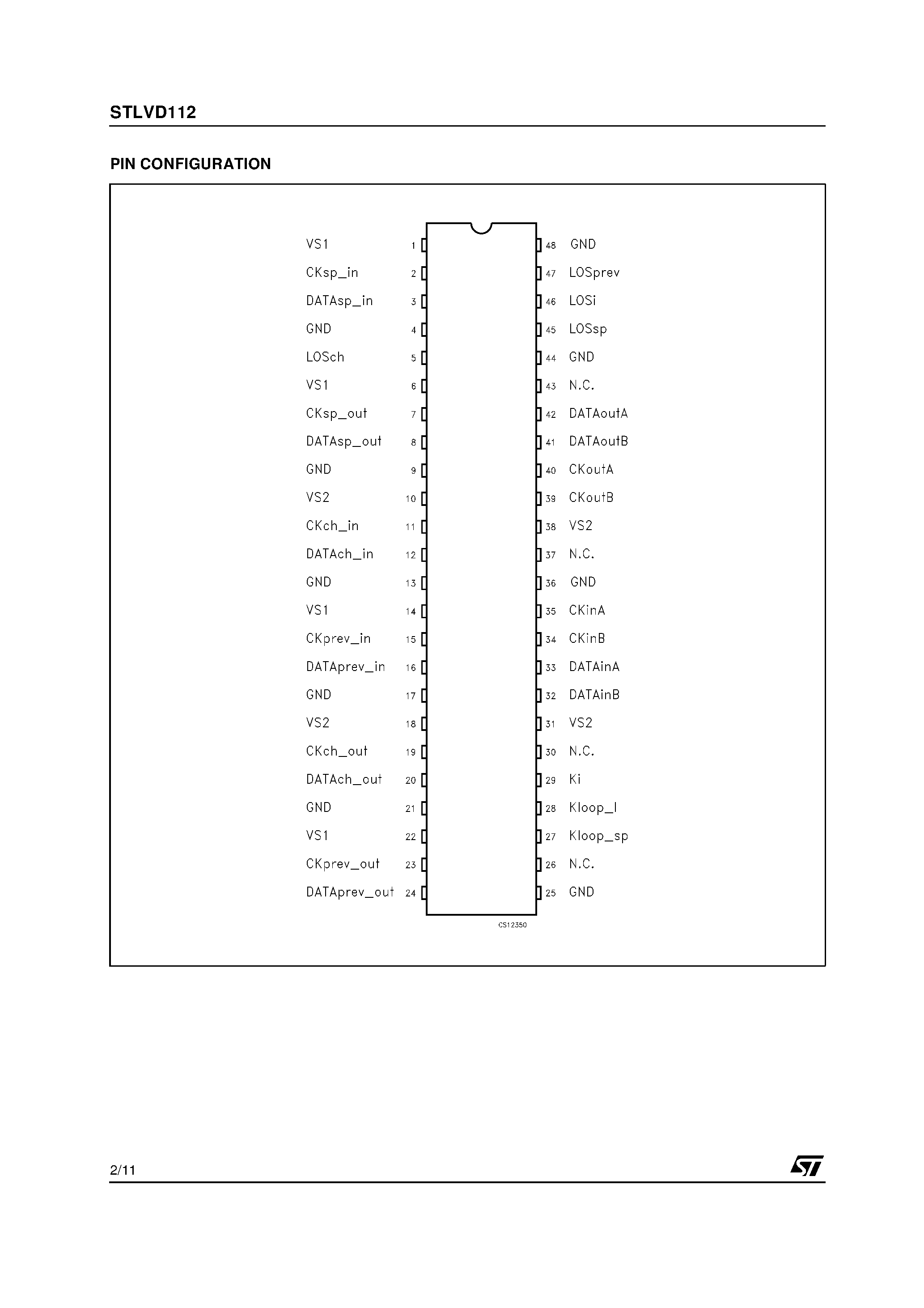 Datasheet STLVD112 page 2 Datasheet STLVD112 - HIGH SPEED PROTECTION SWITCH page 2