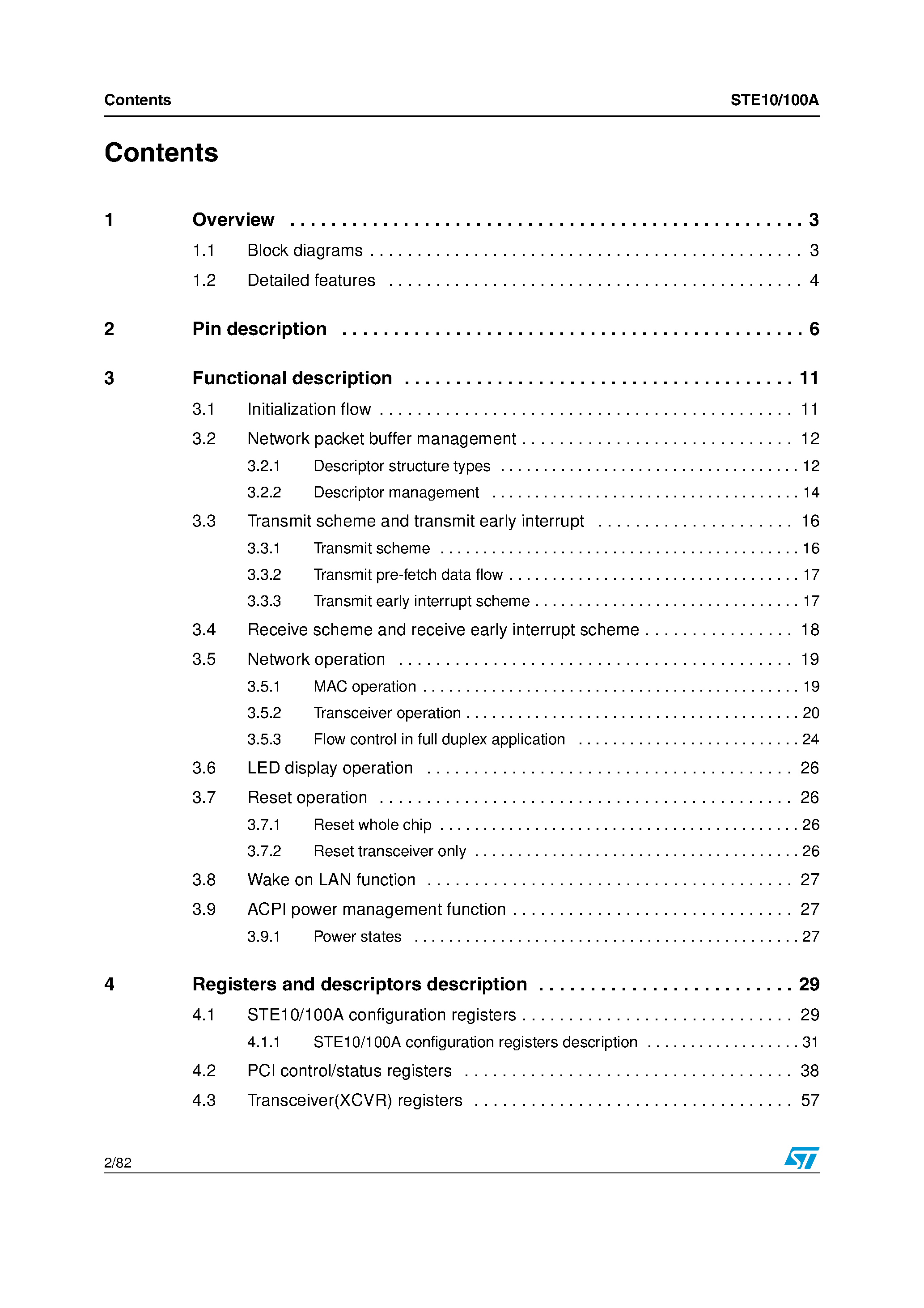 Datasheet STE100A page 2 Datasheet STE100A - PCI 10/100 Ethernet controller page 2