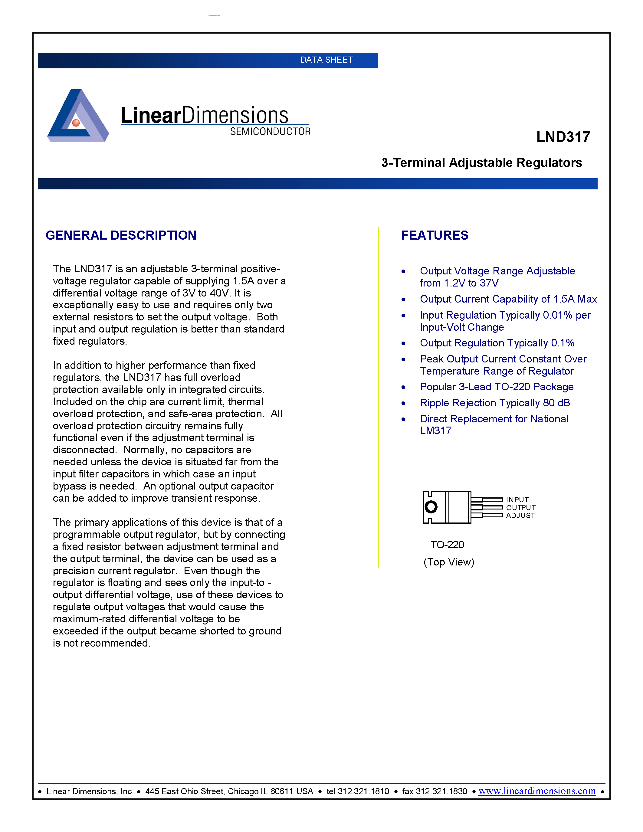 Datasheet LND317 - 3 -Terminal Adjustable Regulators page 1