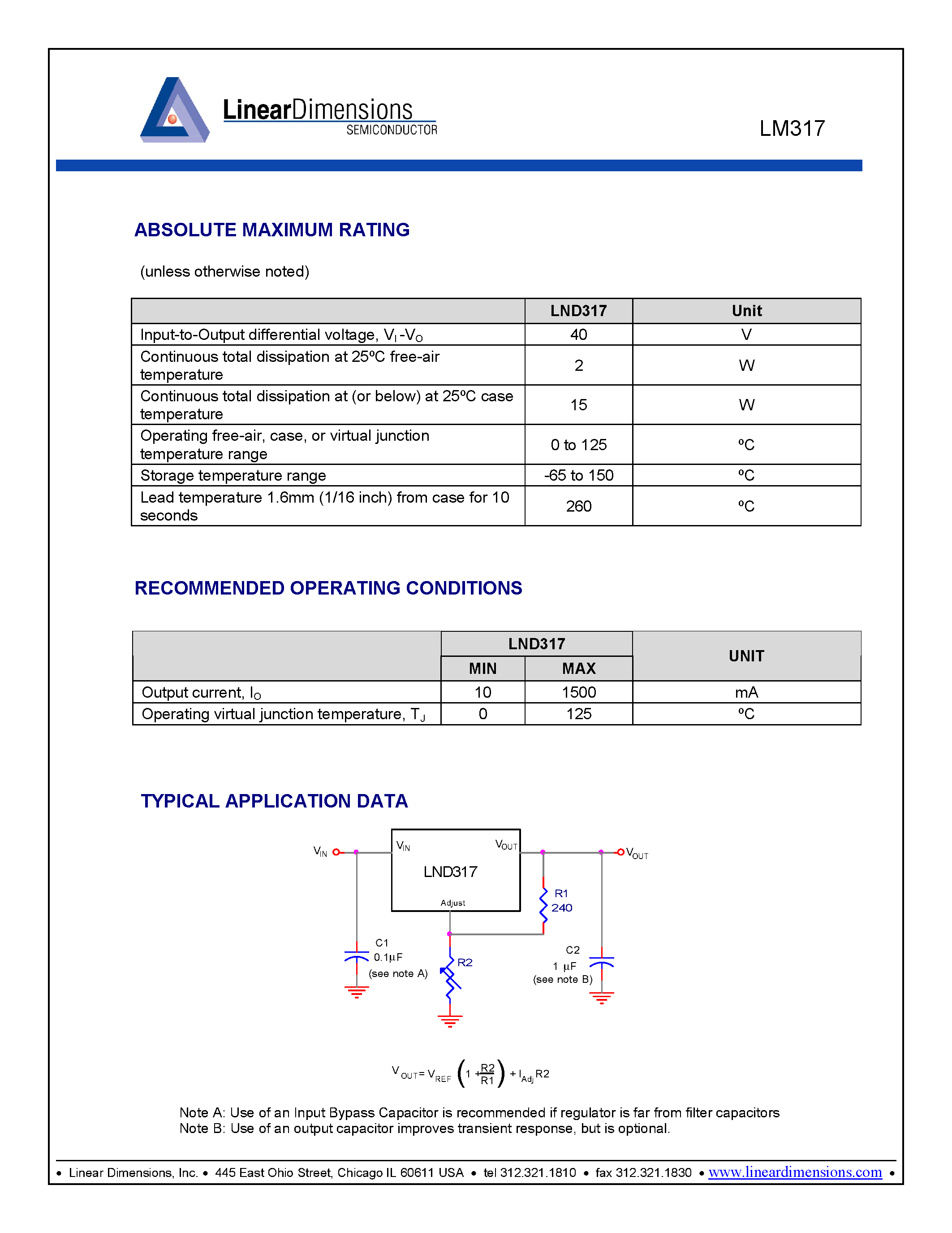 Datasheet LND317 - 3 -Terminal Adjustable Regulators page 2