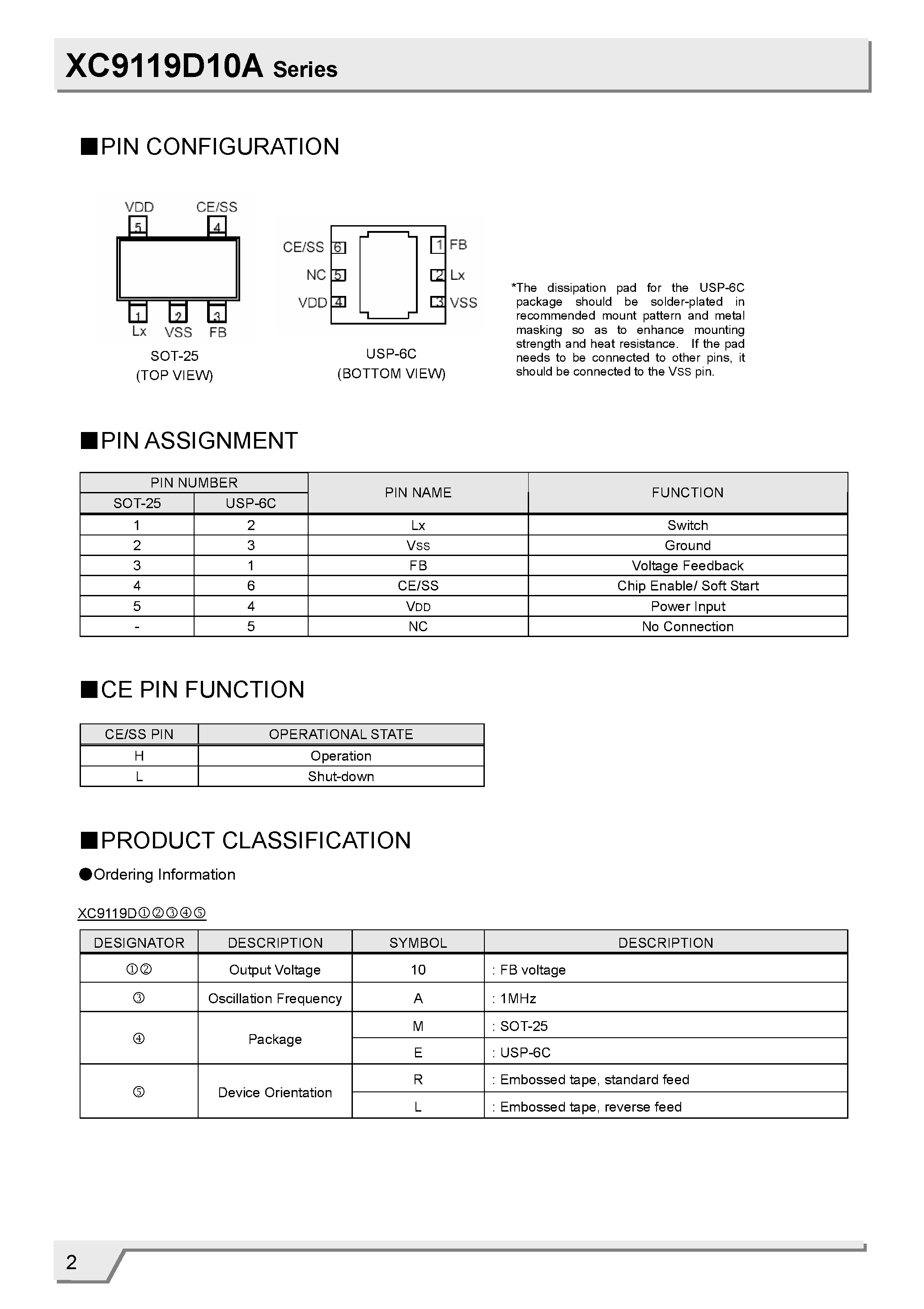 Datasheet XC9119D10A - Step-Up DC/DC Converter / Ceramic Capacitor Compatible page 2