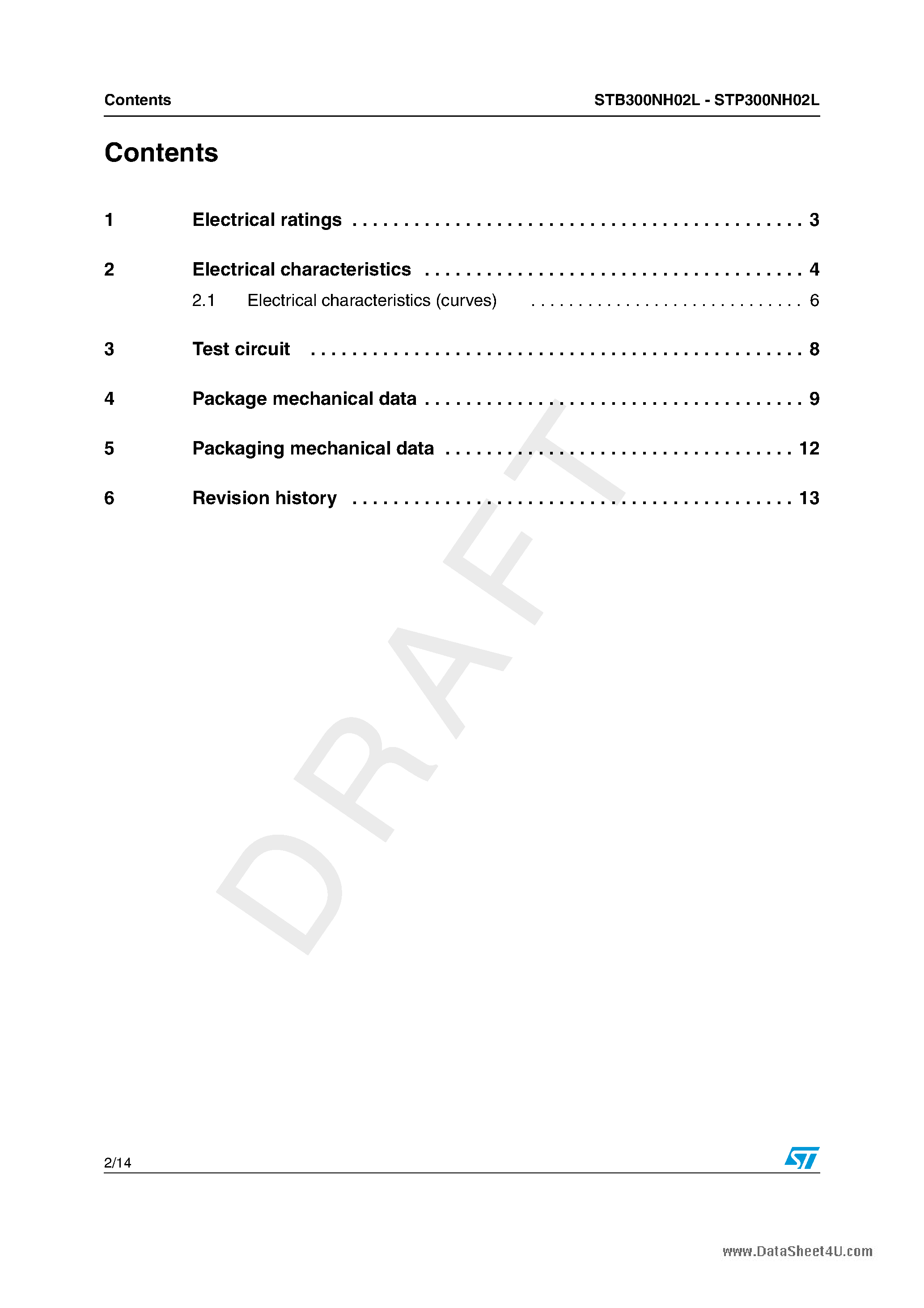 Datasheet STB300NH02L - N-CHANNEL Power MOSFET page 2