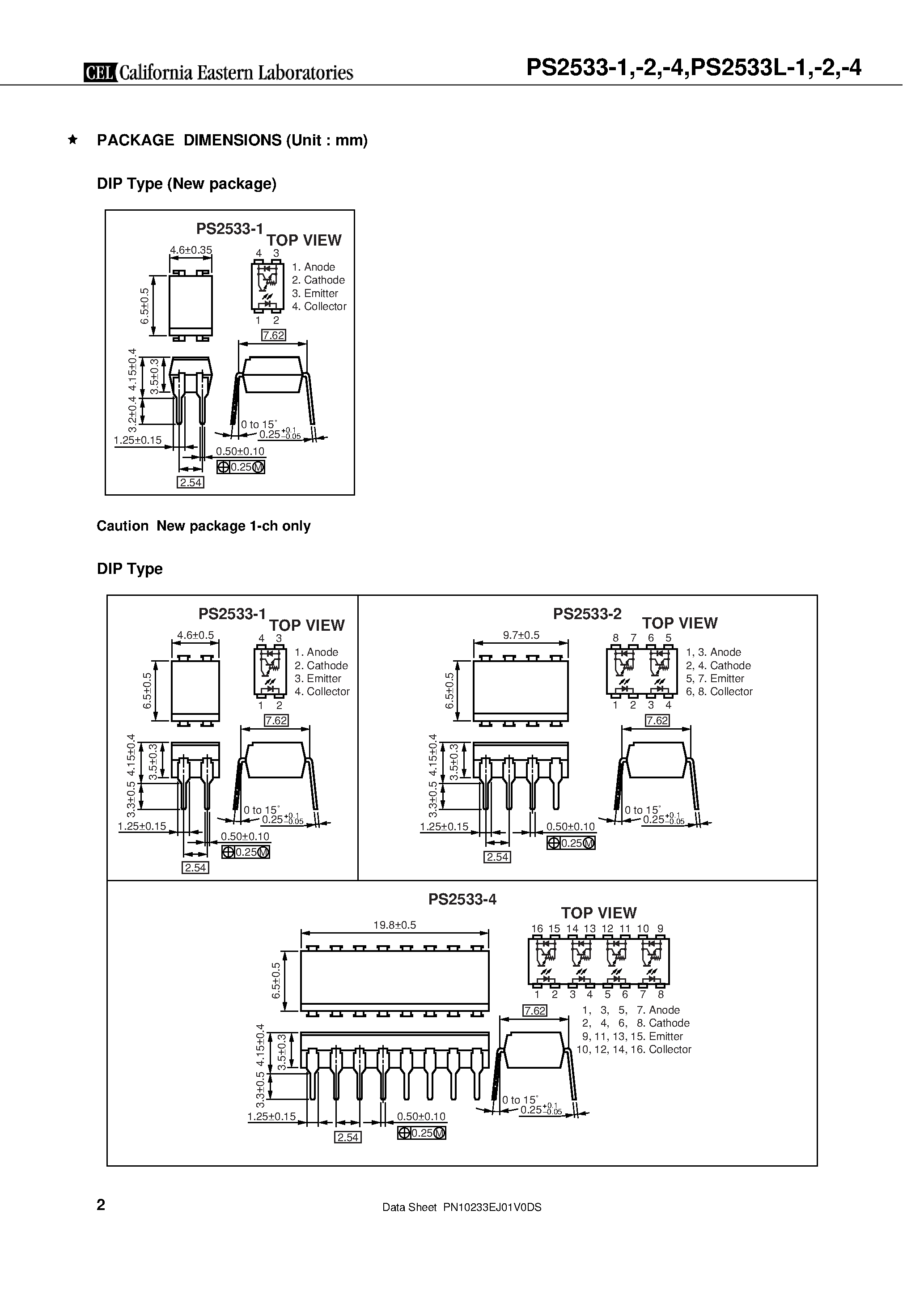 Datasheet PS2533-1 - (PS2533x) HIGH COLLECTOR TO EMITTER VOLTATGE HIGH ISOLATION VOLTAGE MULTI PHOTOCOUPLER SERIES page 2